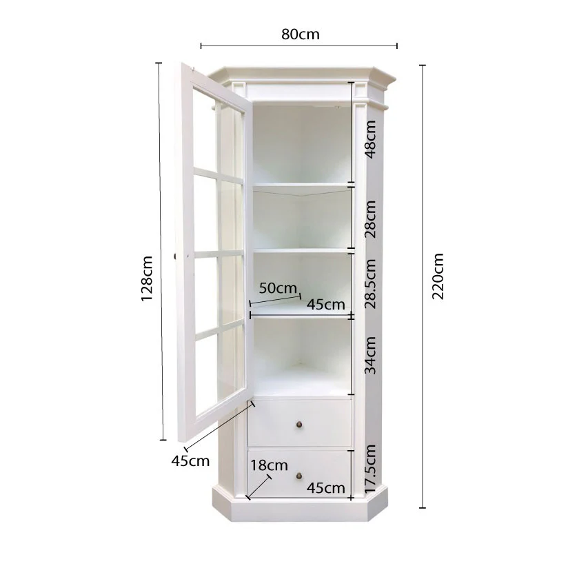Hamptons Coastal L-Shape Corner Glass Door Display Cabinet - Image 13