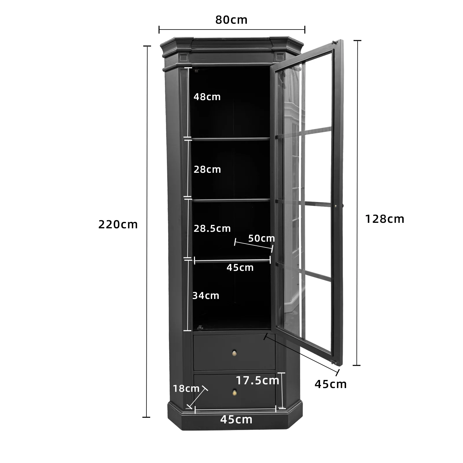 Hamptons Coastal L-Shape Corner Glass Door Display Cabinet - Image 19