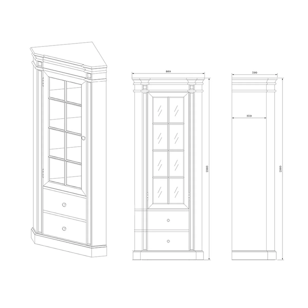 Hamptons Coastal L-Shape Corner Glass Door Display Cabinet - Image 22