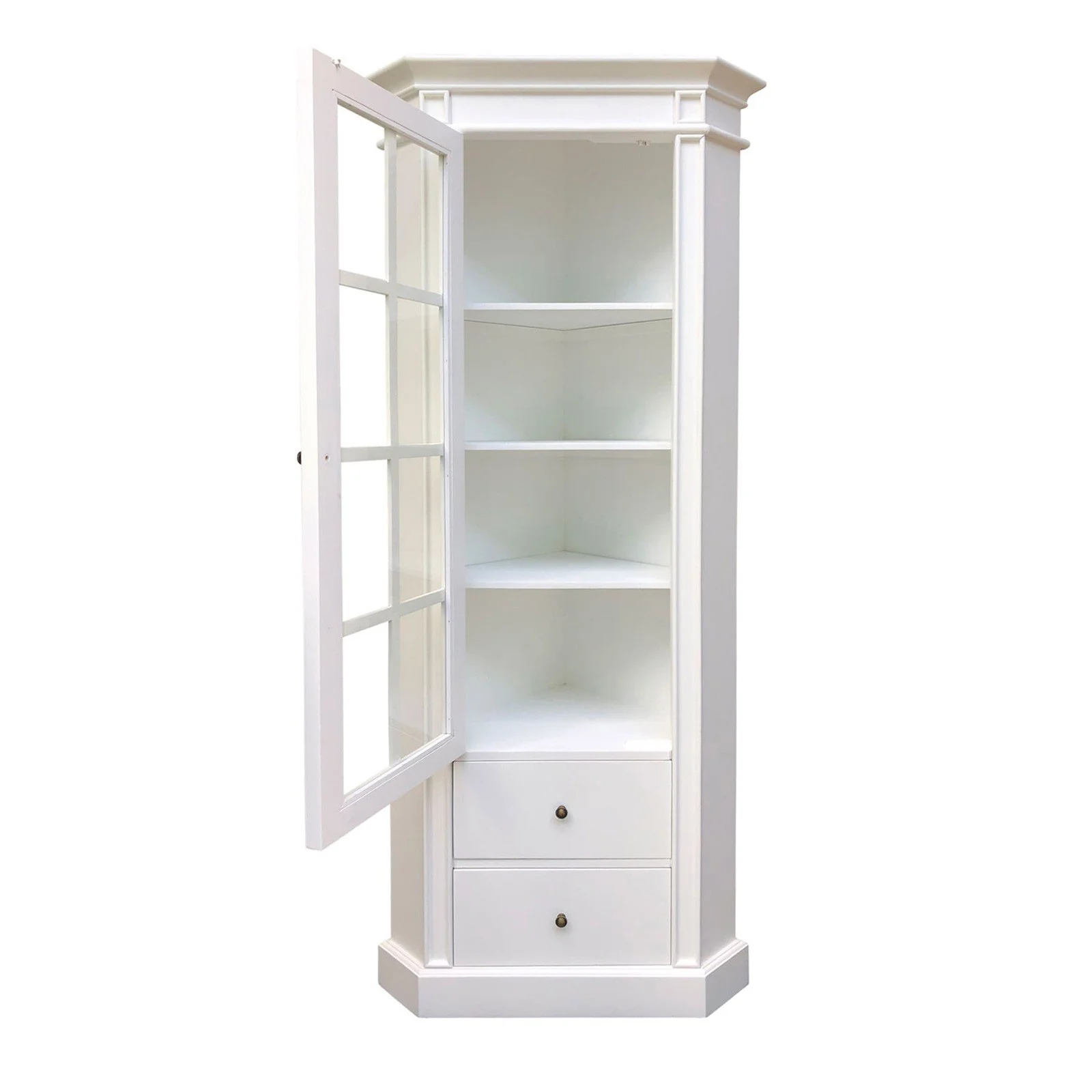 Hamptons Coastal L-Shape Corner Glass Door Display Cabinet - Image 3