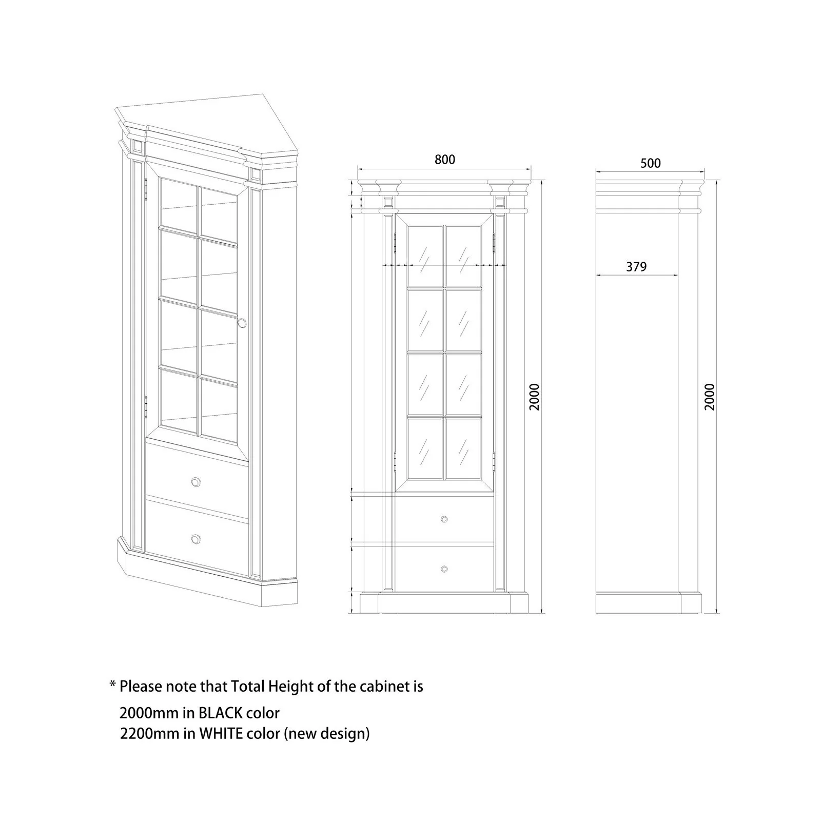 Hamptons Coastal L-Shape Corner Glass Door Display Cabinet - Image 9