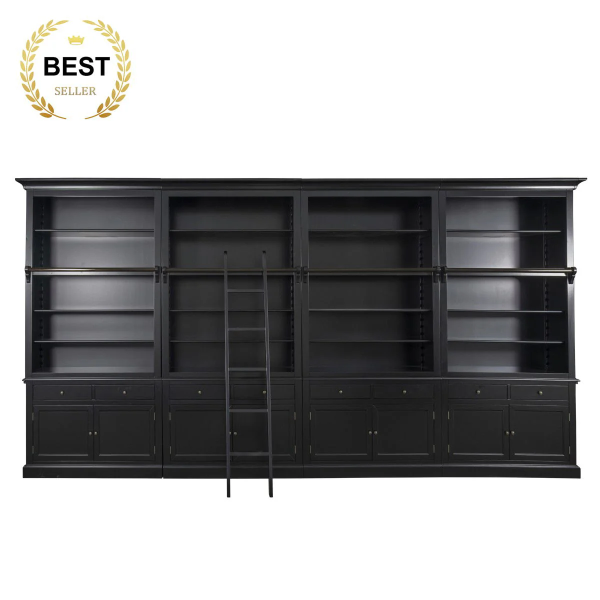 Hamptons Halifax Open Extendable Bookcase with Ladder 250-368cm - Image 10