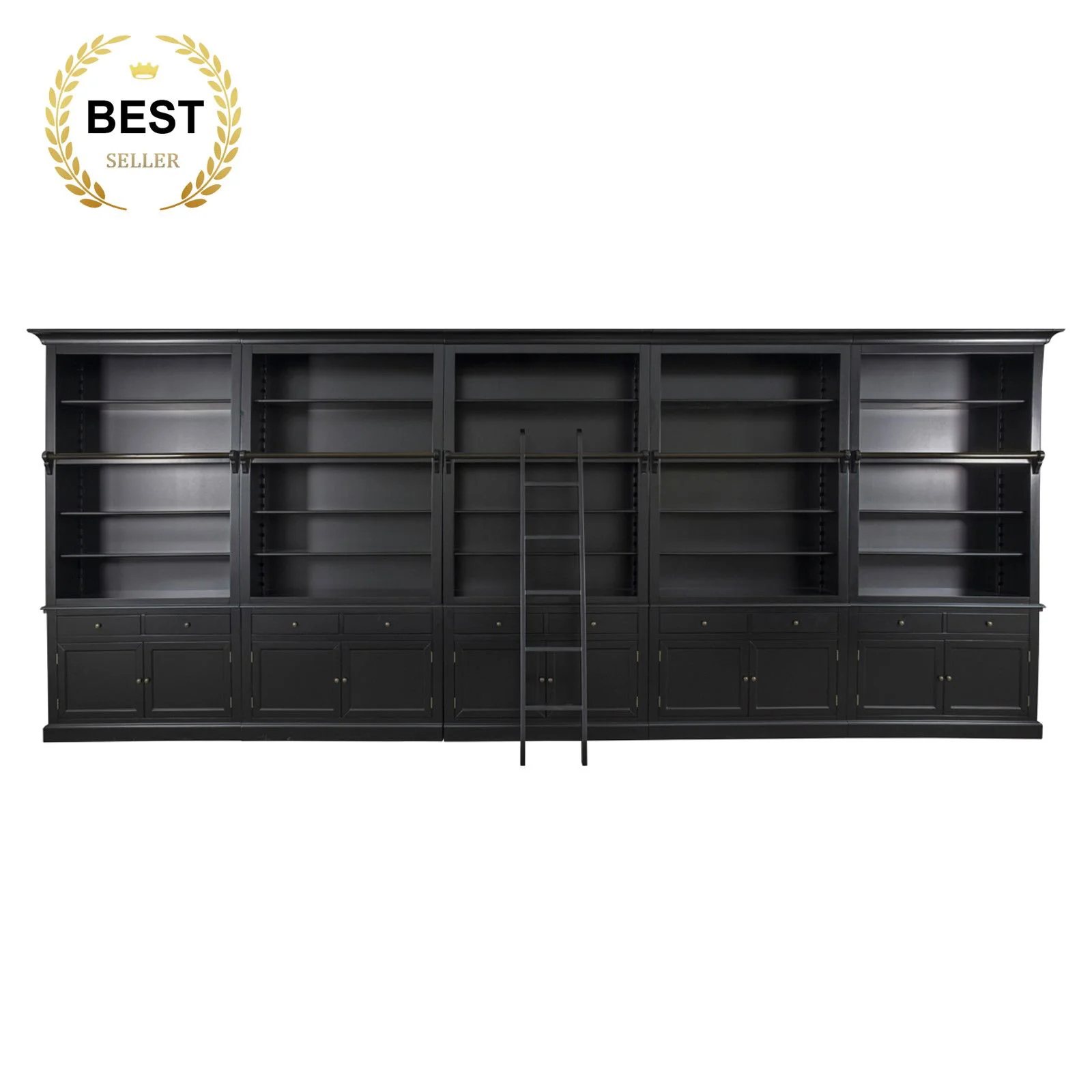 Hamptons Halifax Open Extendable Bookcase with Ladder 250-368cm - Image 11