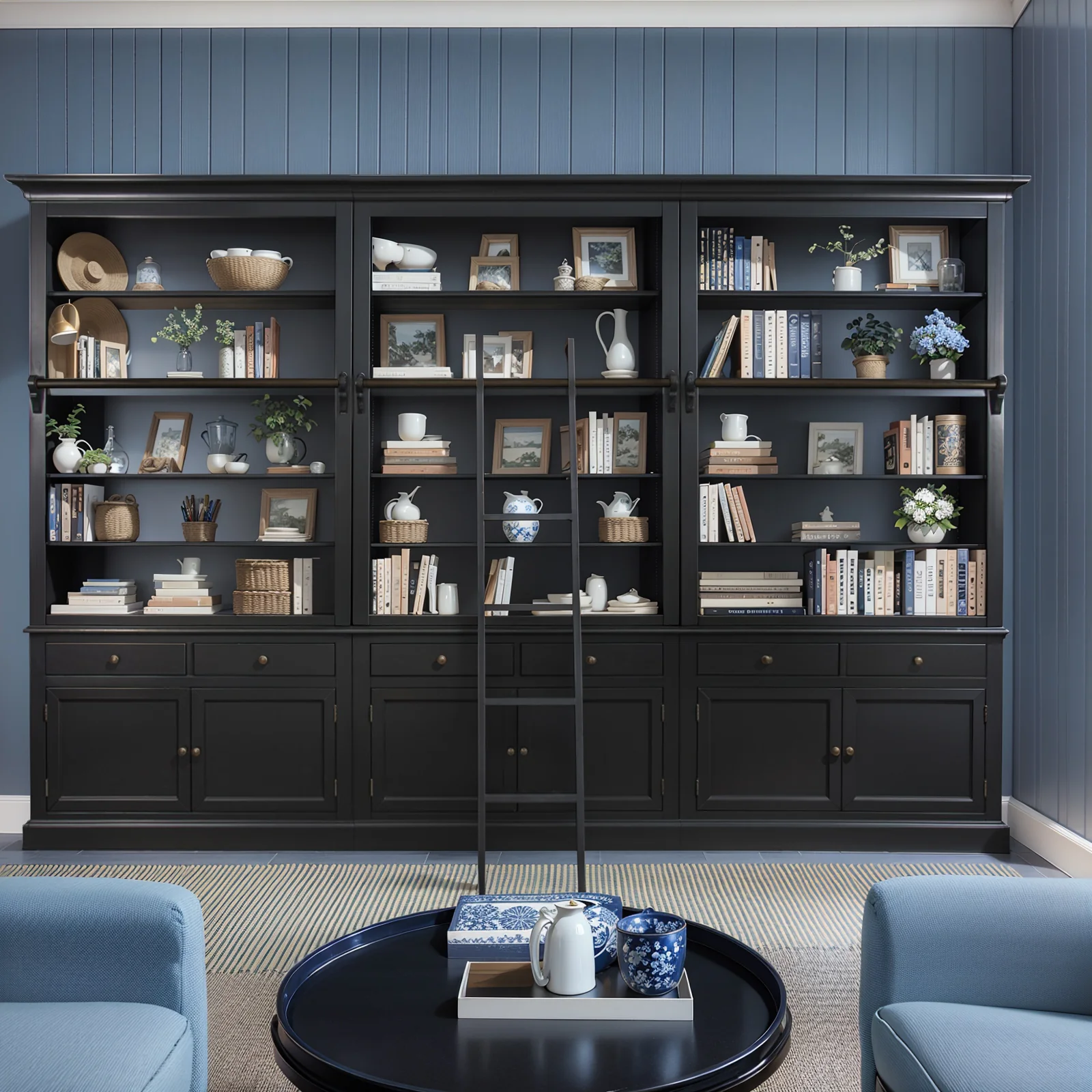 Hamptons Halifax Open Extendable Bookcase with Ladder 250-368cm - Image 27