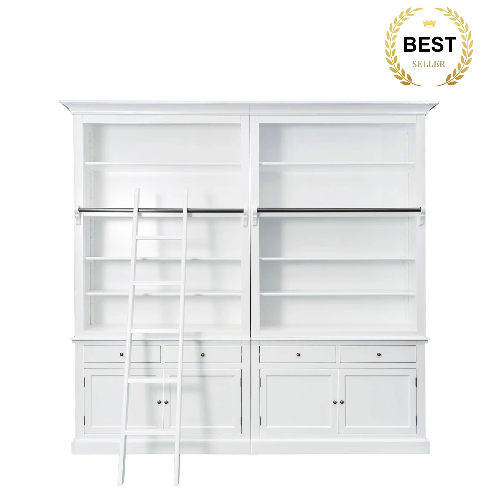 Hamptons Halifax Open Extendable Bookcase with Ladder 250-368cm - Image 29