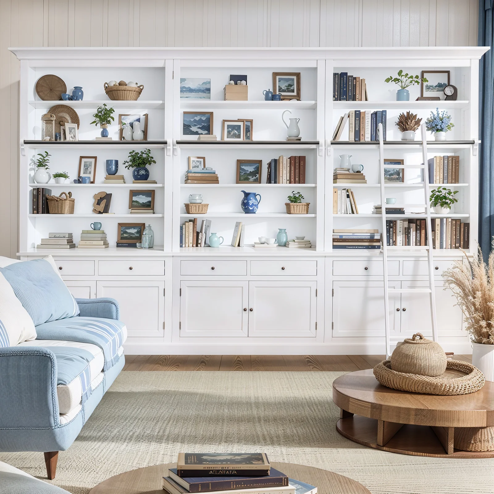 Hamptons Halifax Open Extendable Bookcase with Ladder 250-368cm - Image 33