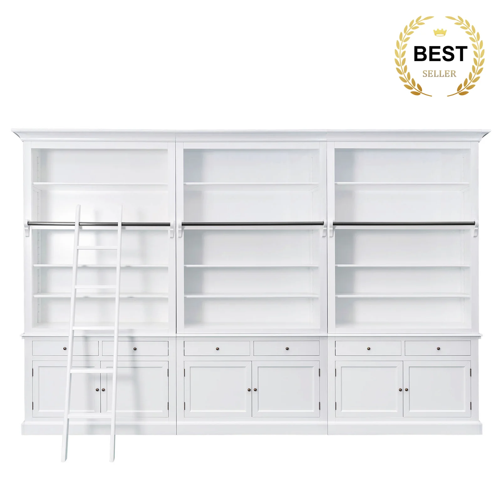 Hamptons Halifax Open Extendable Bookcase with Ladder 250-368cm - Image 37