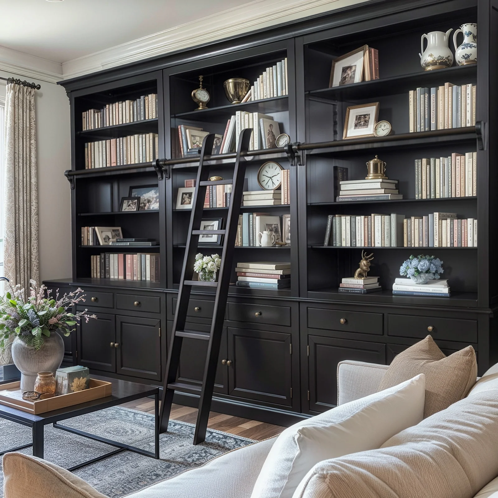 Hamptons Halifax Open Extendable Bookcase with Ladder 250-368cm - Image 4