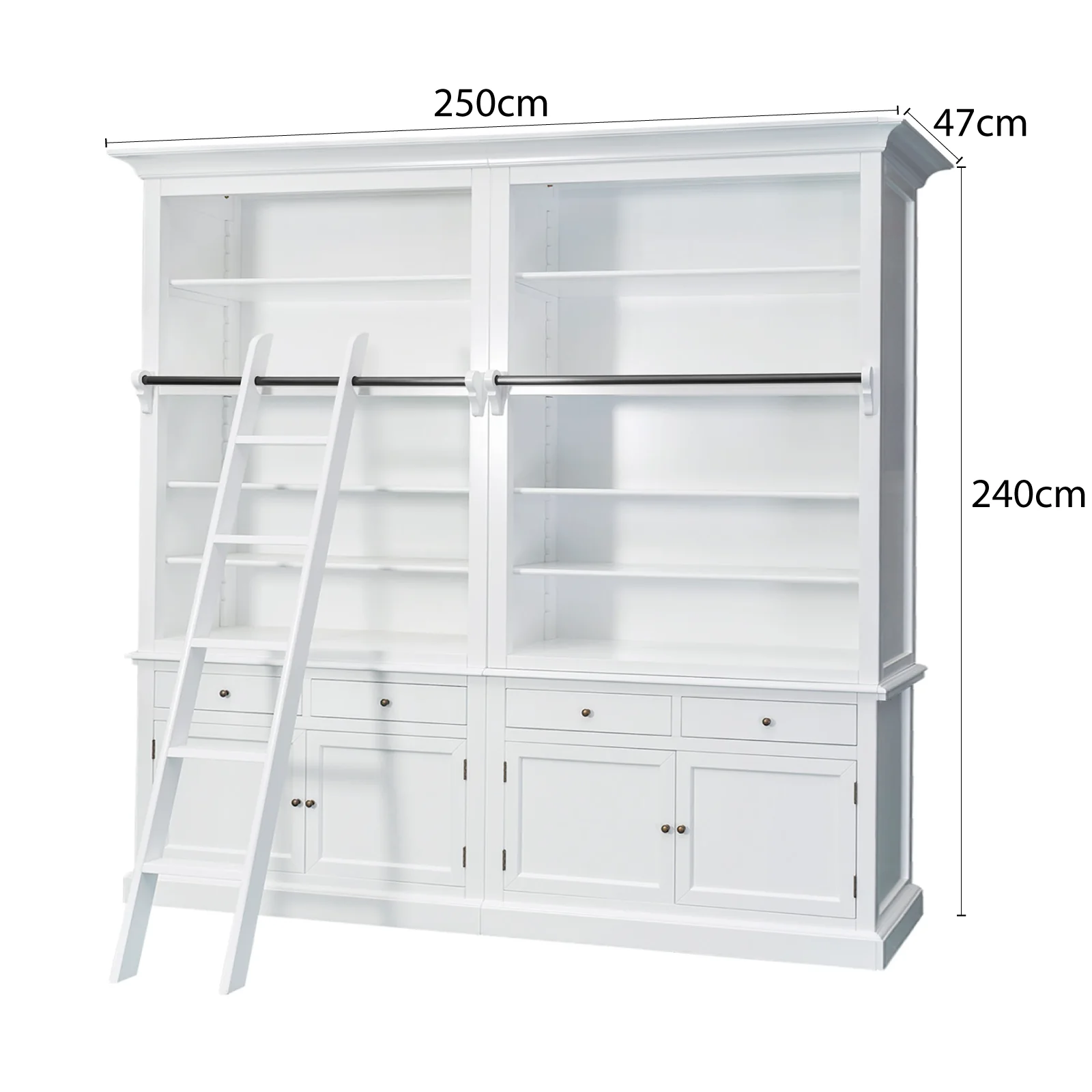 Hamptons Halifax Open Extendable Bookcase with Ladder 250-368cm - Image 47