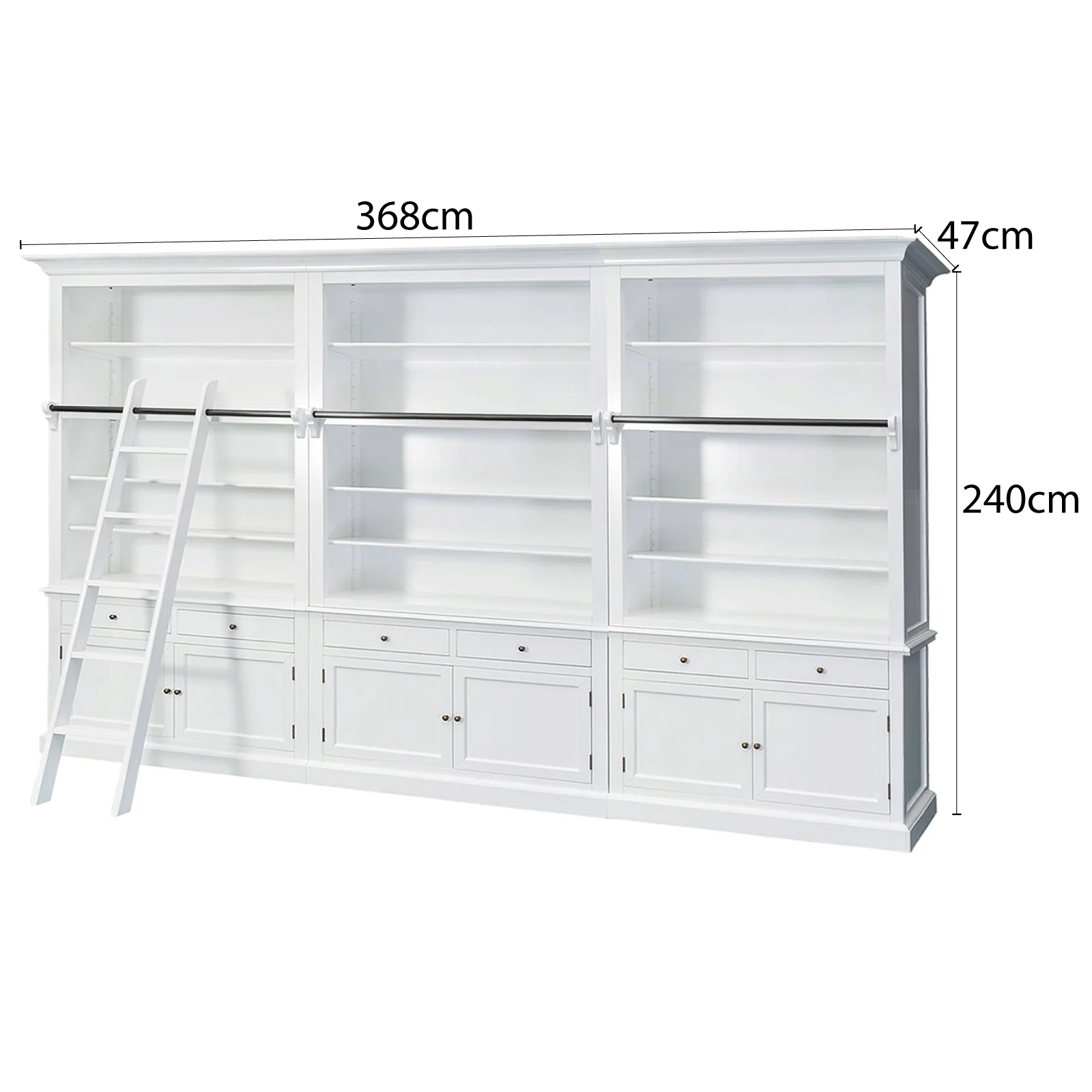 Hamptons Halifax Open Extendable Bookcase with Ladder 250-368cm - Image 48