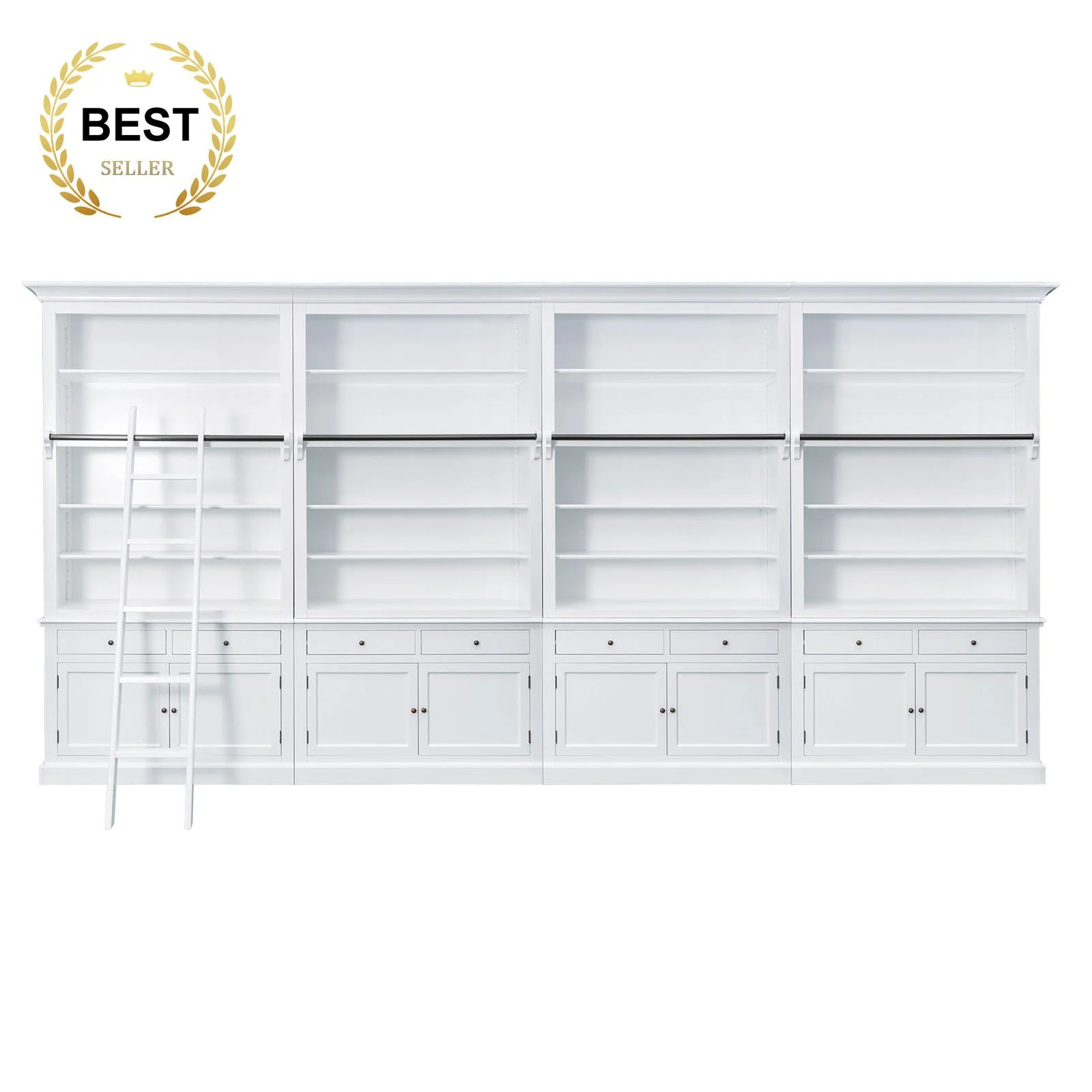 Hamptons Halifax Open Extendable Bookcase with Ladder 250-368cm - Image 50
