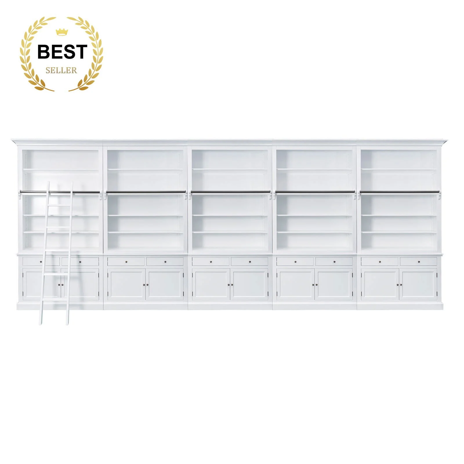Hamptons Halifax Open Extendable Bookcase with Ladder 250-368cm - Image 52