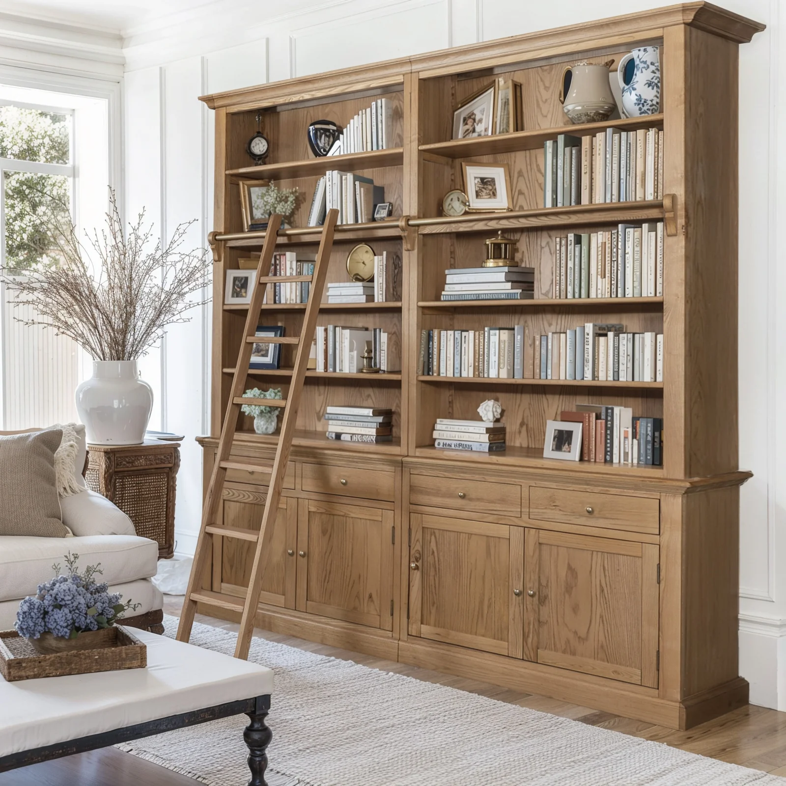 Hamptons Halifax Open Extendable Bookcase with Ladder 250-368cm - Image 58