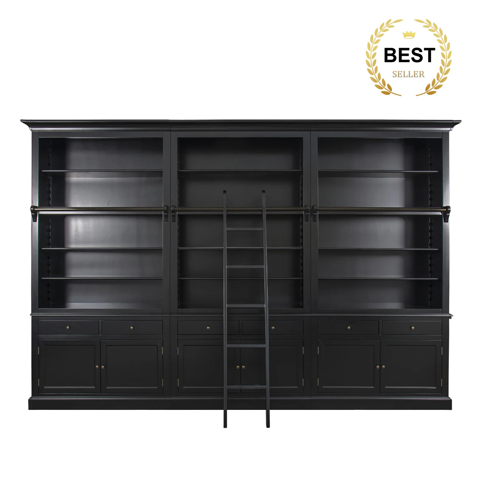 Hamptons Halifax Open Extendable Bookcase with Ladder 250-368cm - Image 6