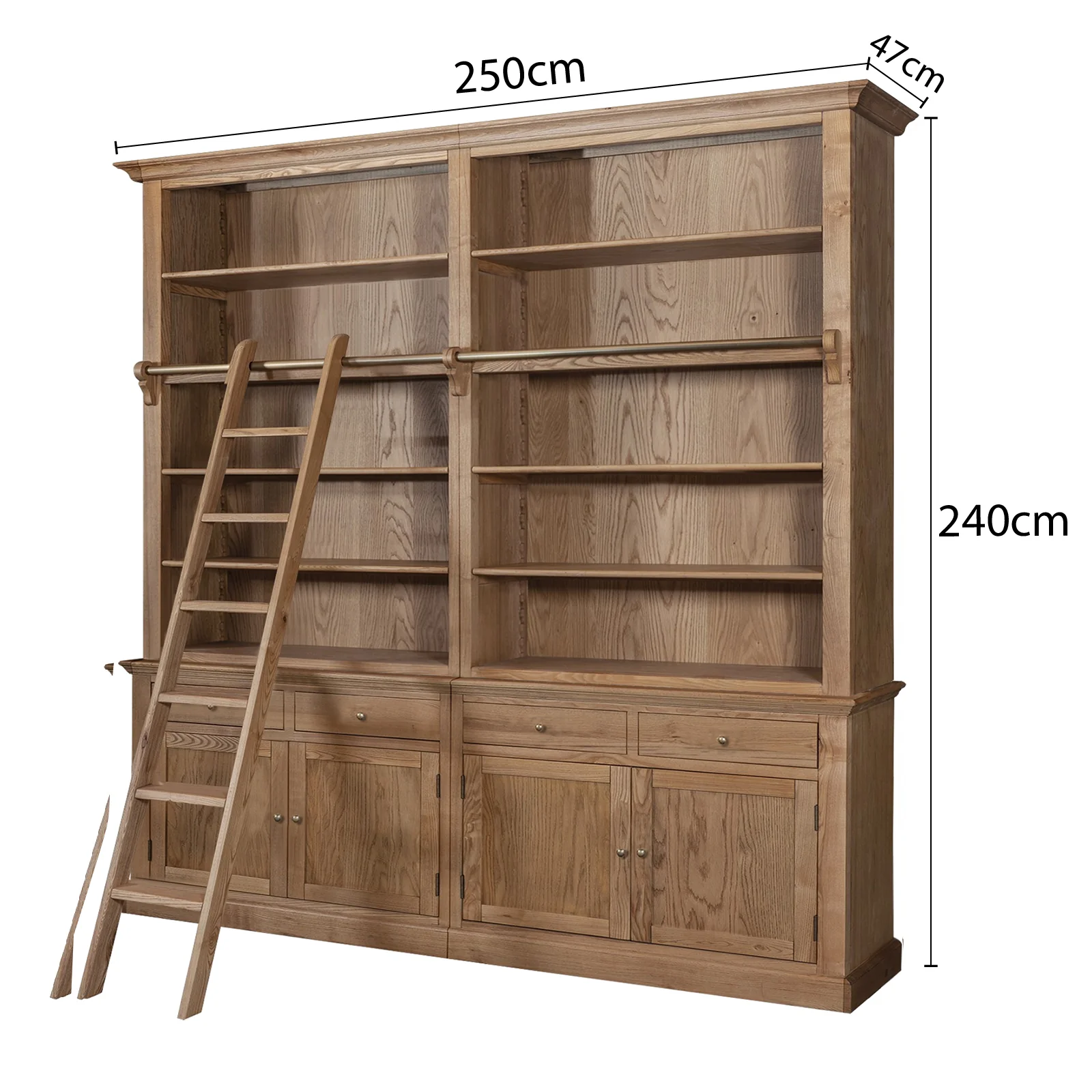 Hamptons Halifax Open Extendable Bookcase with Ladder 250-368cm - Image 65