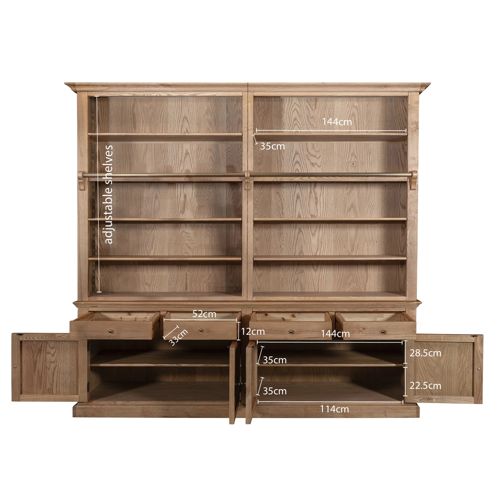 Hamptons Halifax Open Extendable Bookcase with Ladder 250-368cm - Image 66