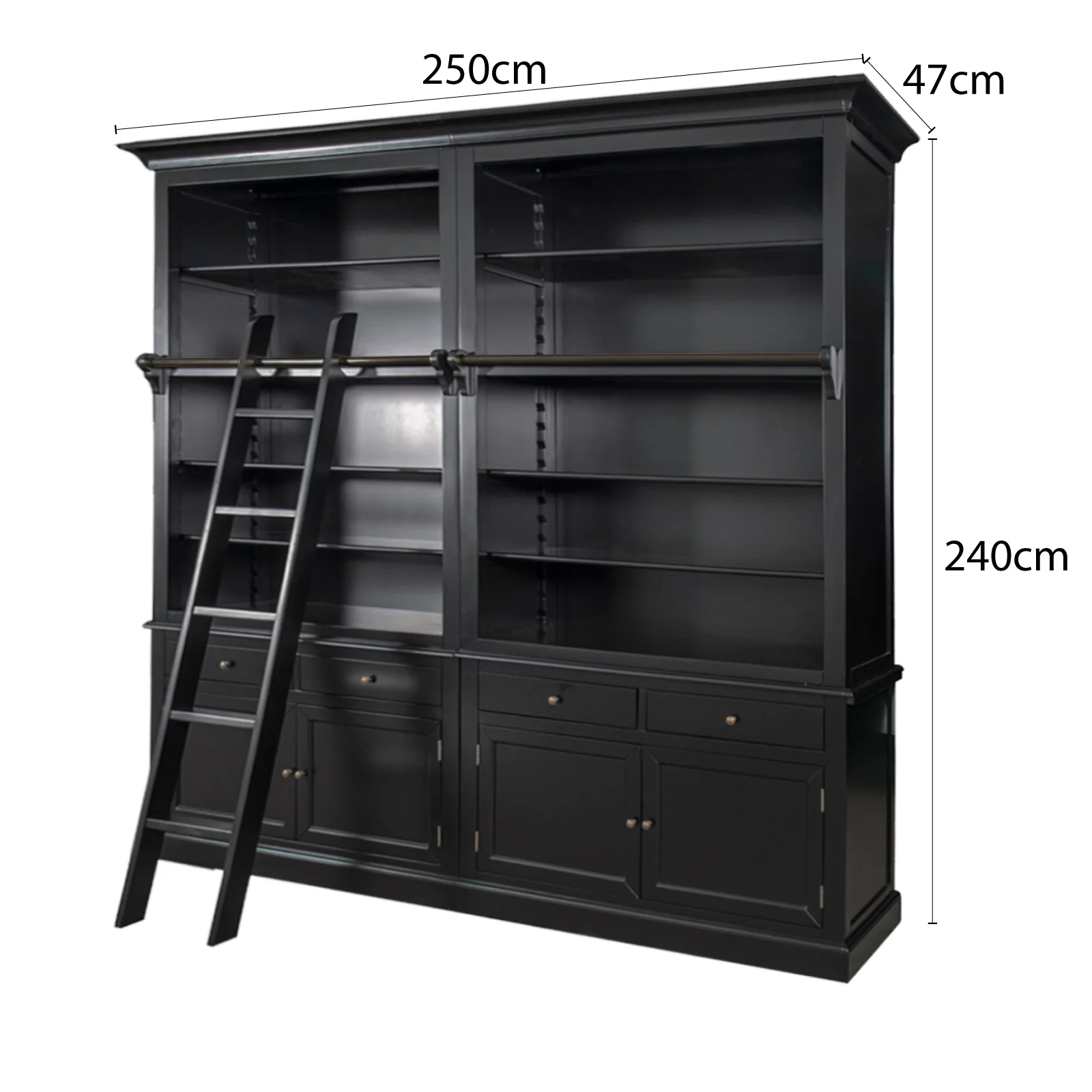 Hamptons Halifax Open Extendable Bookcase with Ladder 250-368cm - Image 7