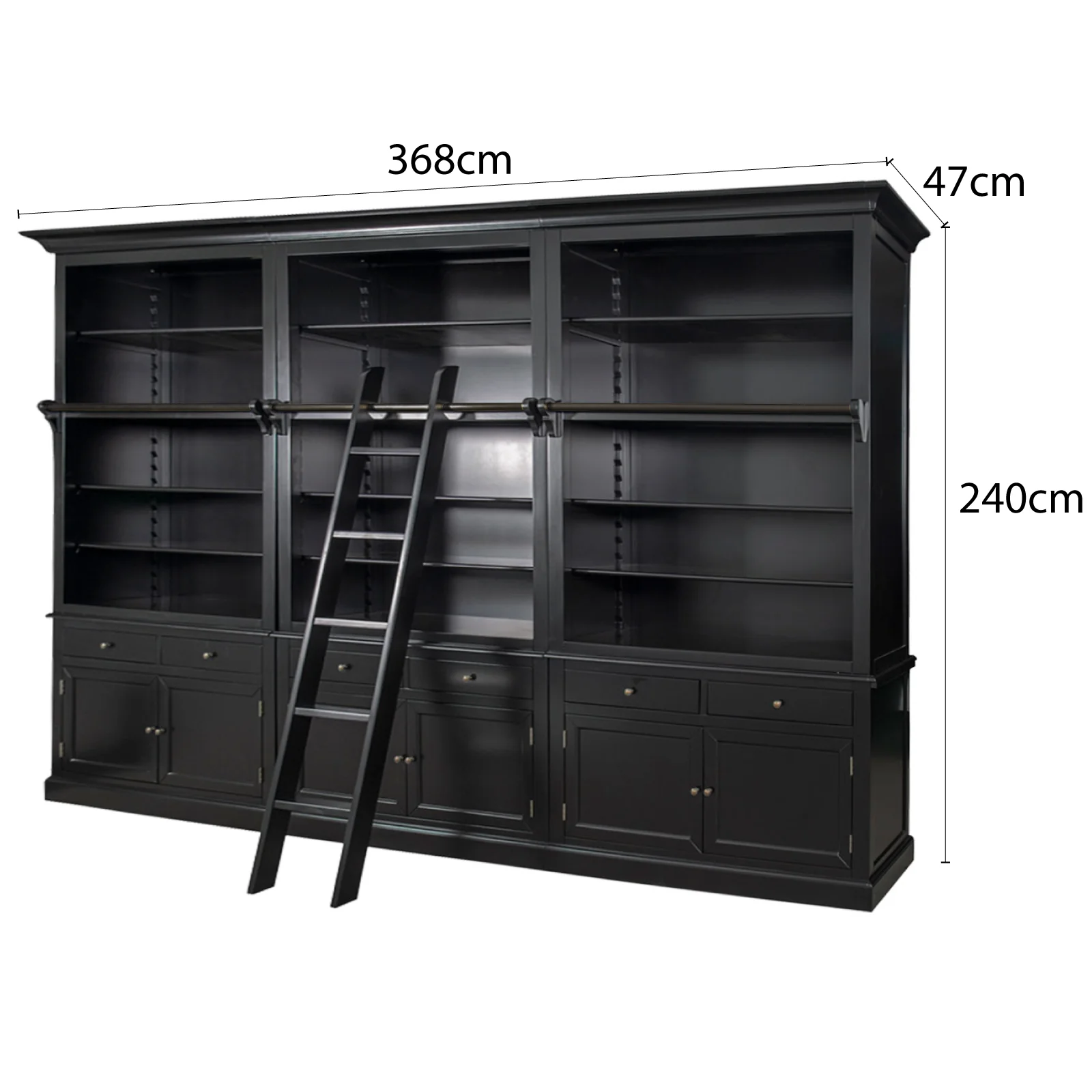 Hamptons Halifax Open Extendable Bookcase with Ladder 250-368cm - Image 8