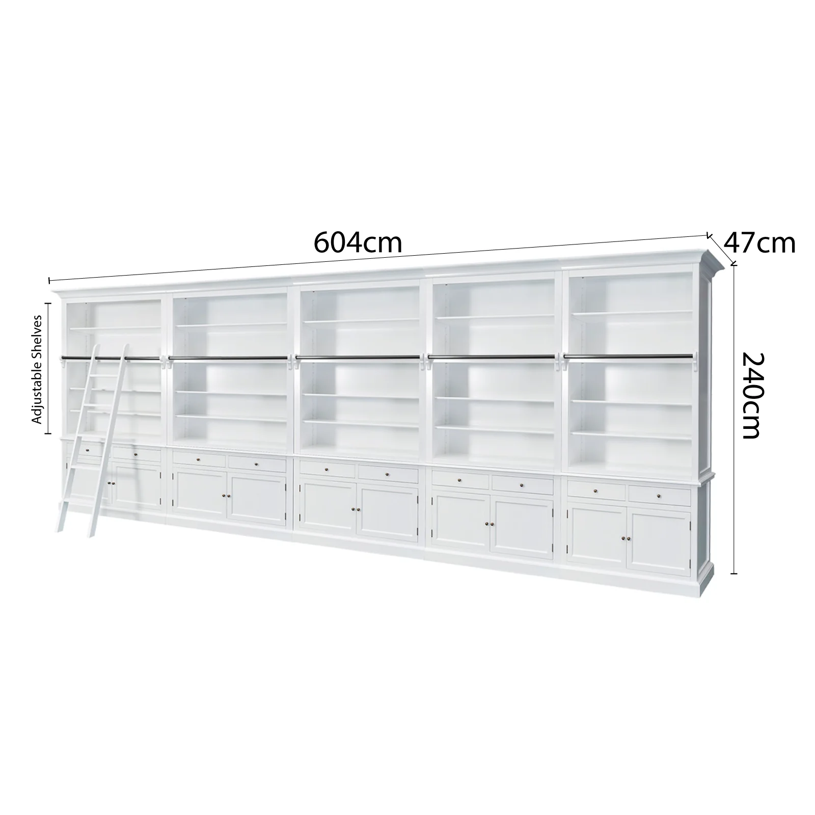 Hamptons Halifax Open Extendable Bookcase with Ladder 486-604cm - Image 15