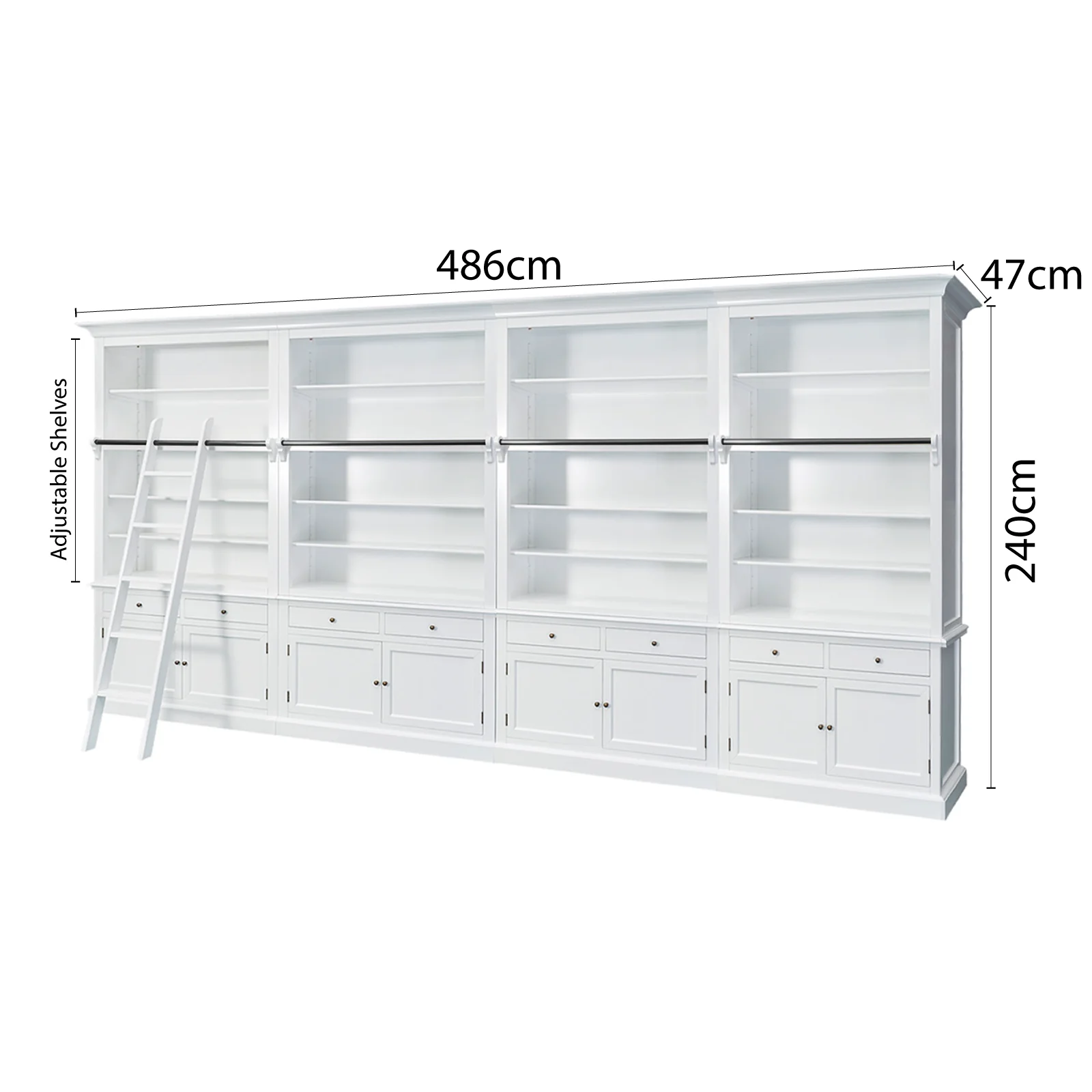 Hamptons Halifax Open Extendable Bookcase with Ladder 486-604cm - Image 16