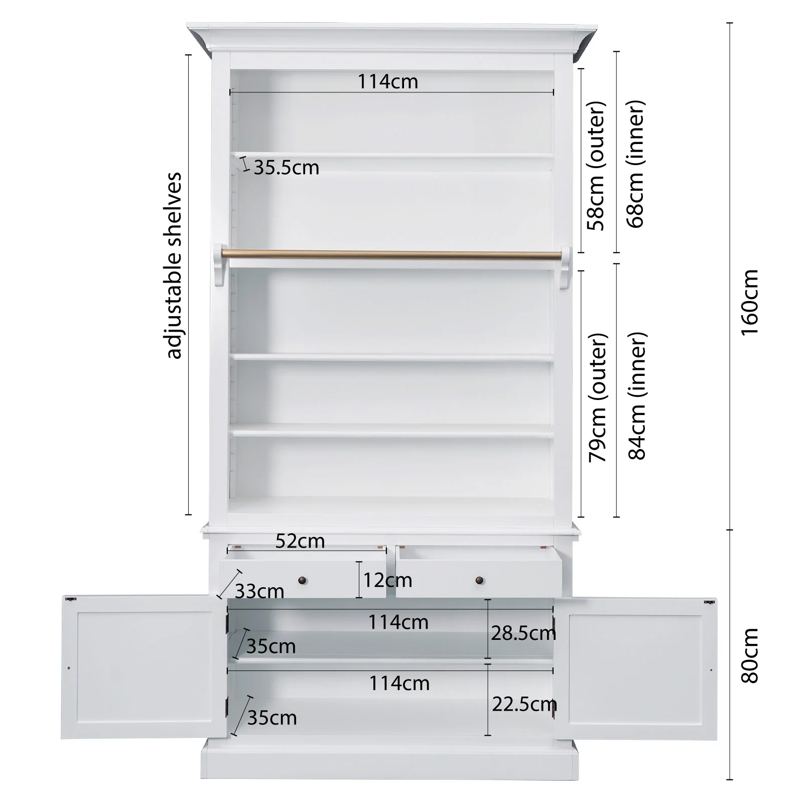 Hamptons Halifax Open Extendable Bookcase with Ladder 486-604cm - Image 17