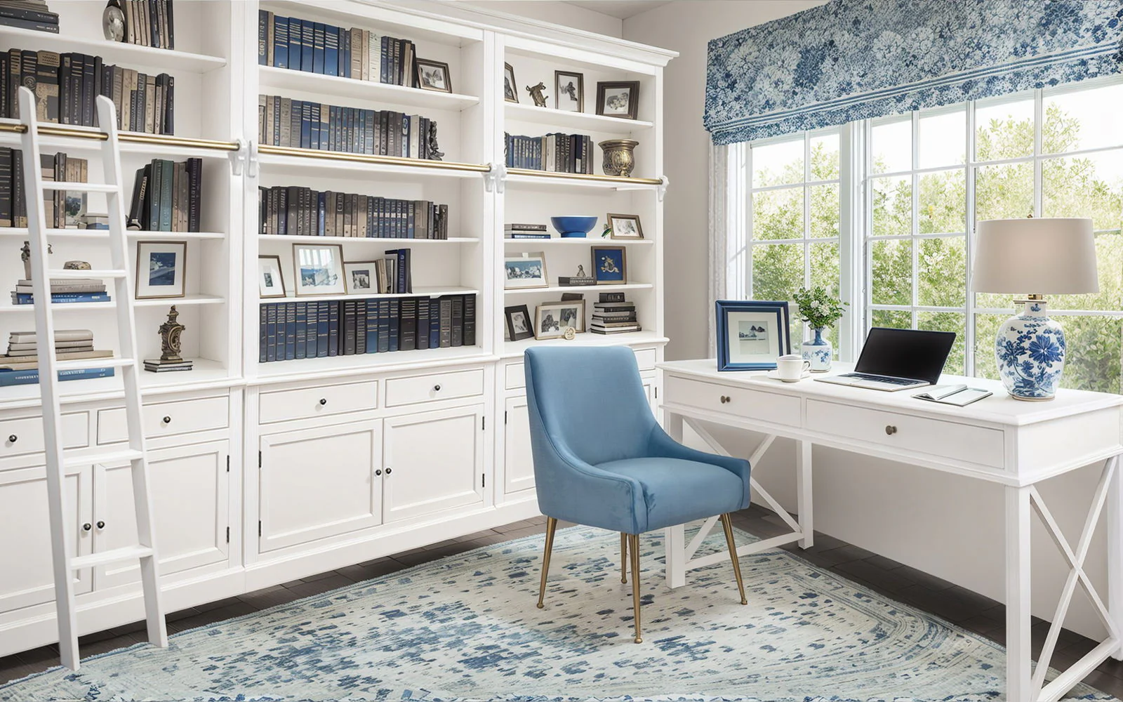 Hamptons Halifax Open Extendable Bookcase with Ladder 486-604cm - Image 18