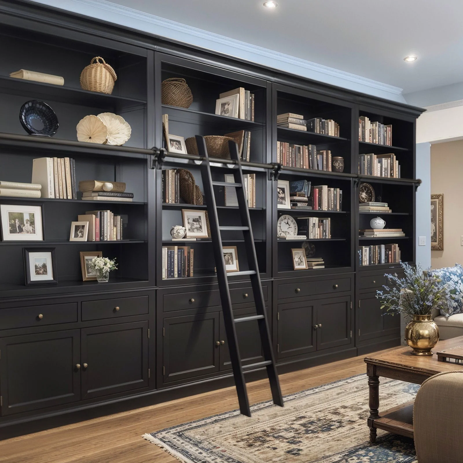 Hamptons Halifax Open Extendable Bookcase with Ladder 486-604cm - Image 20