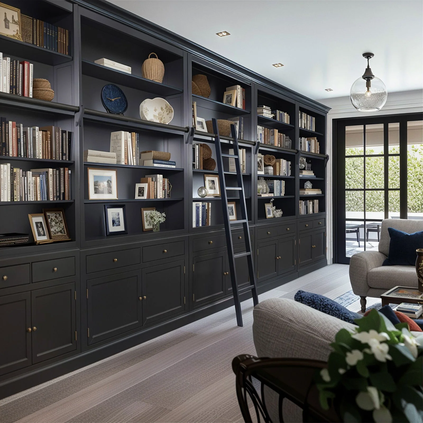 Hamptons Halifax Open Extendable Bookcase with Ladder 486-604cm - Image 23