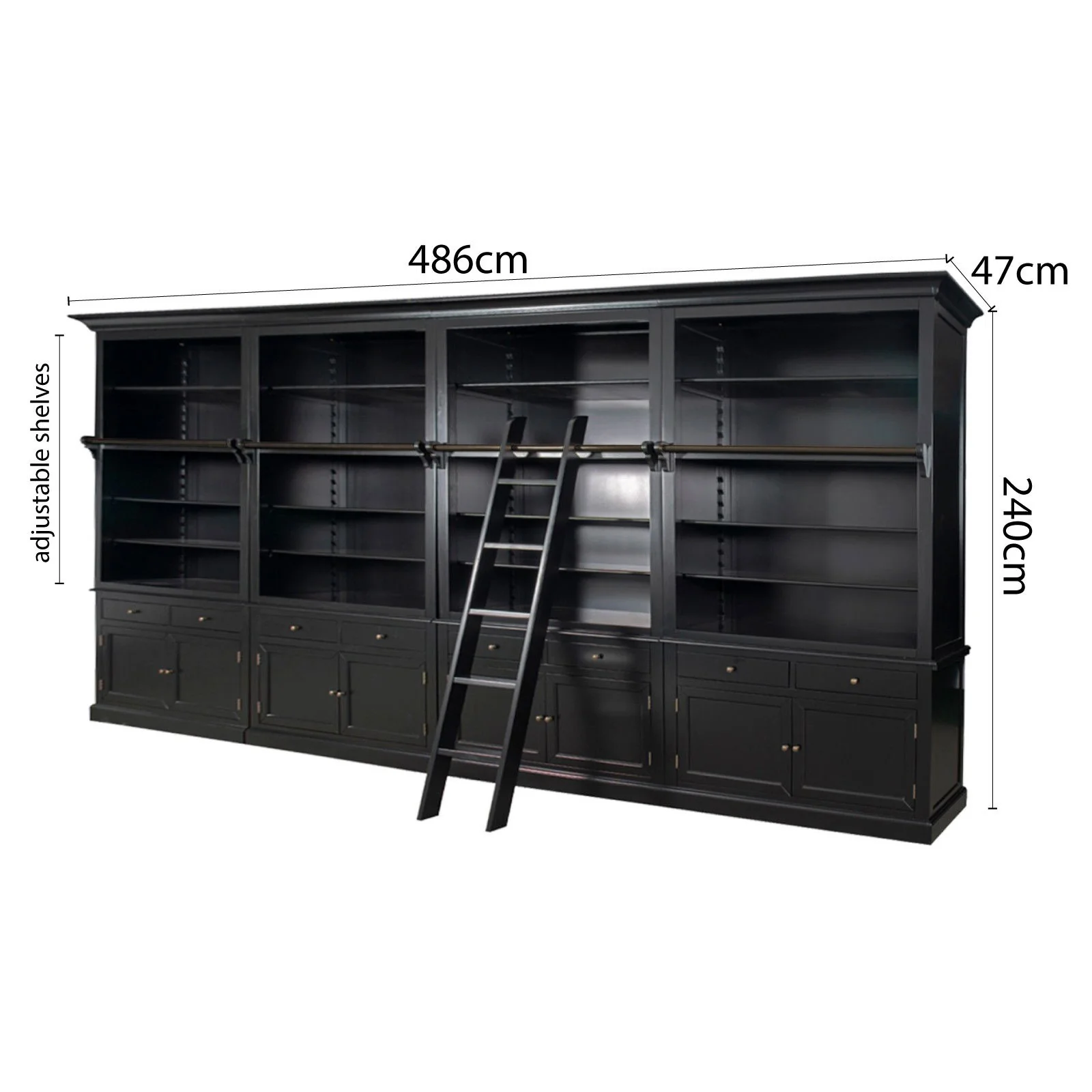 Hamptons Halifax Open Extendable Bookcase with Ladder 486-604cm - Image 35