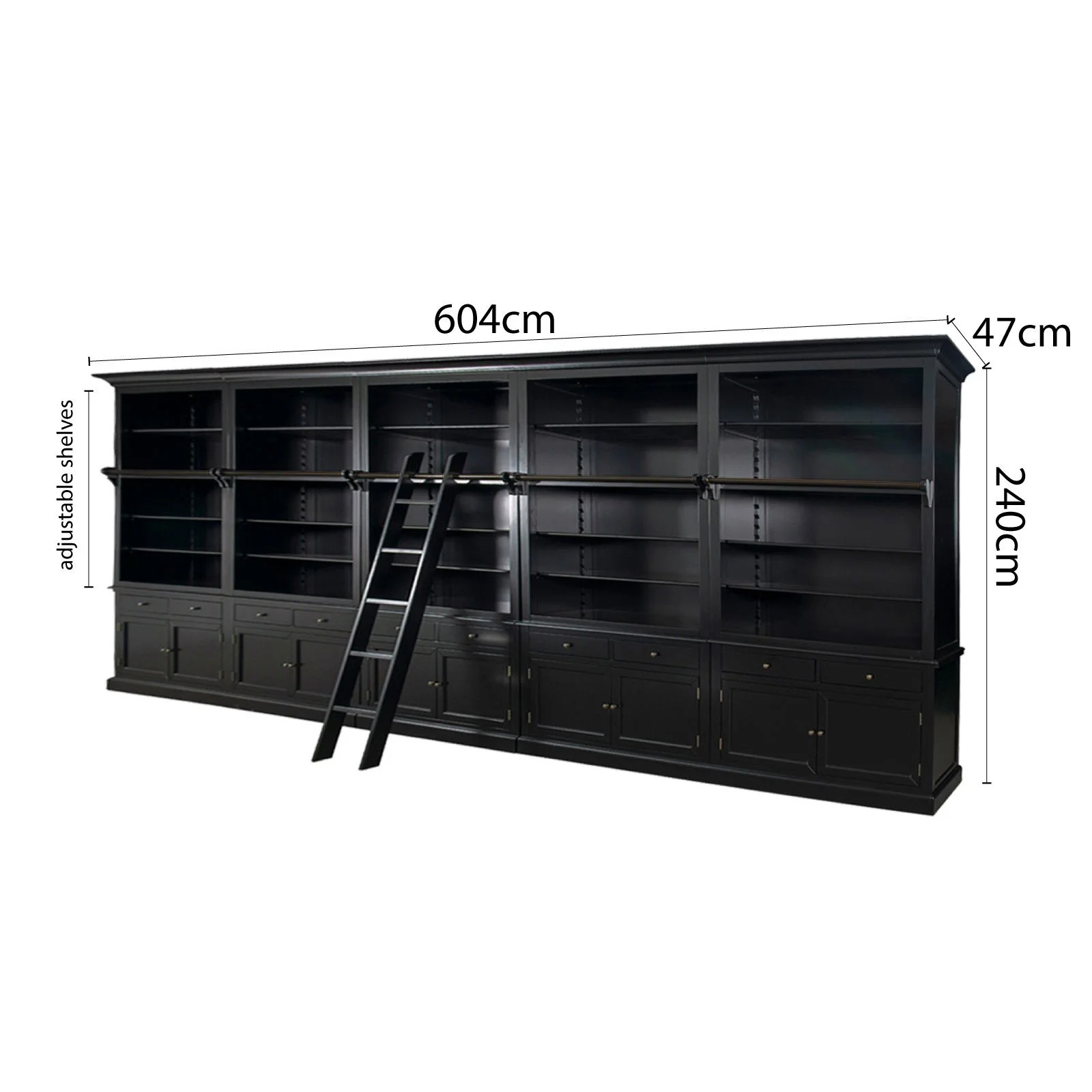 Hamptons Halifax Open Extendable Bookcase with Ladder 486-604cm - Image 36