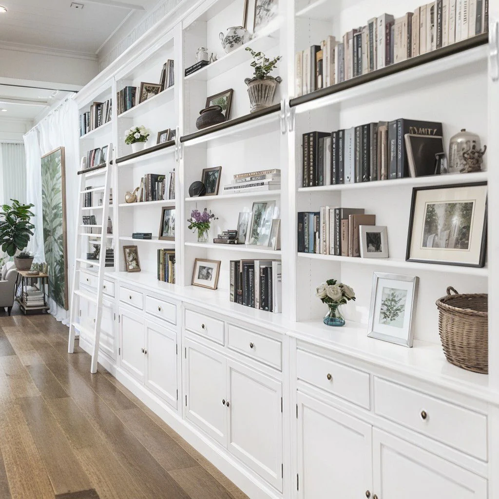 Hamptons Halifax Open Extendable Bookcase with Ladder 486-604cm - Image 4