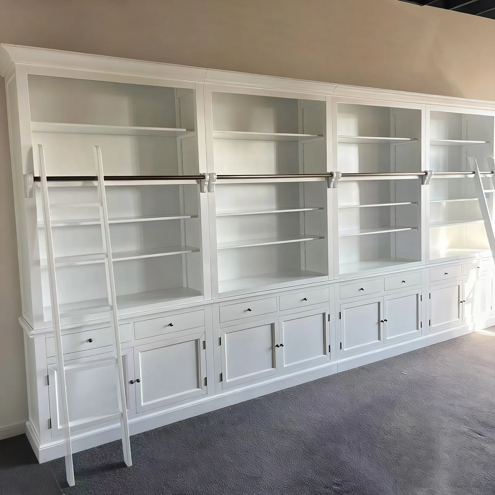 Hamptons Halifax Open Extendable Bookcase with Ladder 486-604cm - Image 41