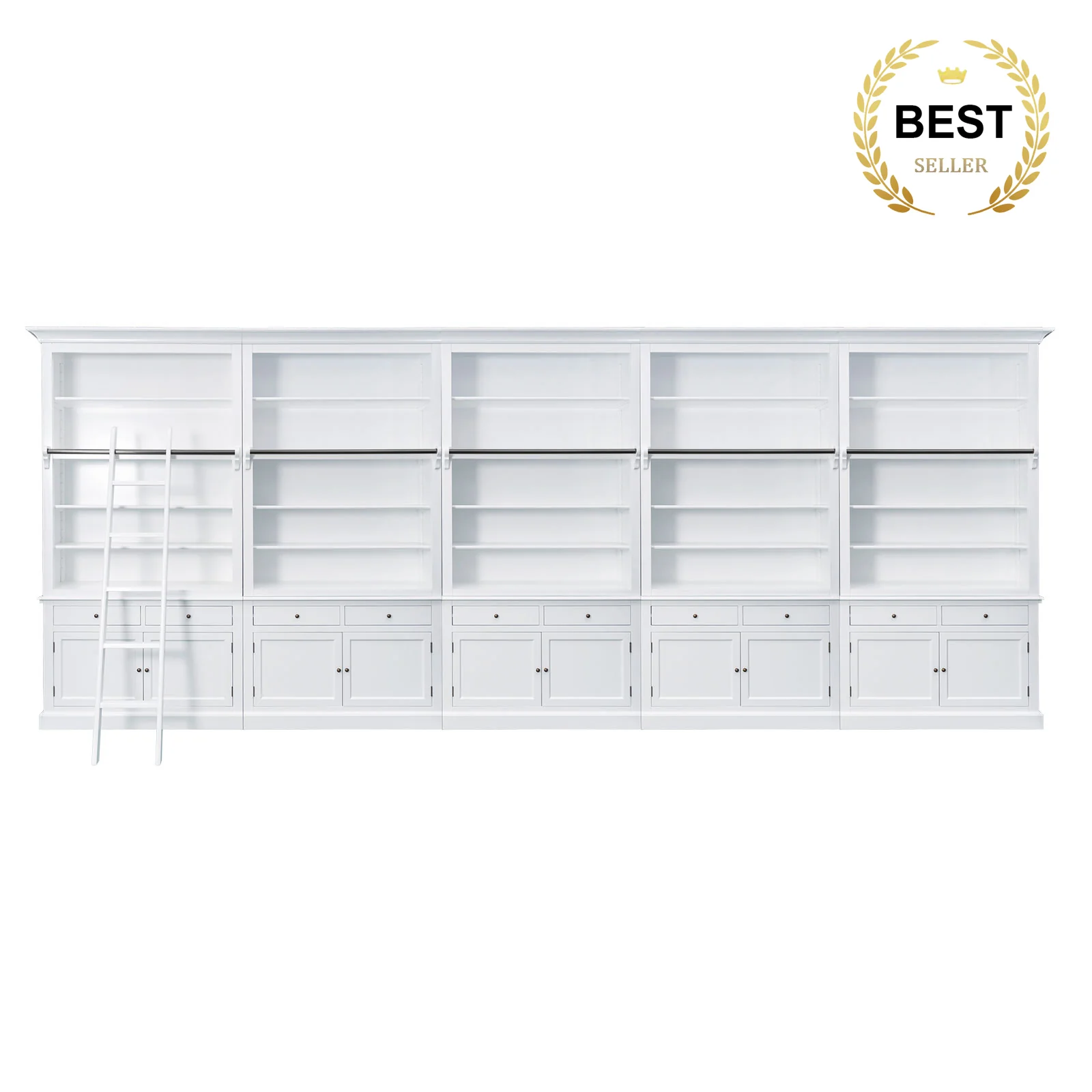 Hamptons Halifax Open Extendable Bookcase with Ladder 486-604cm - Image 5