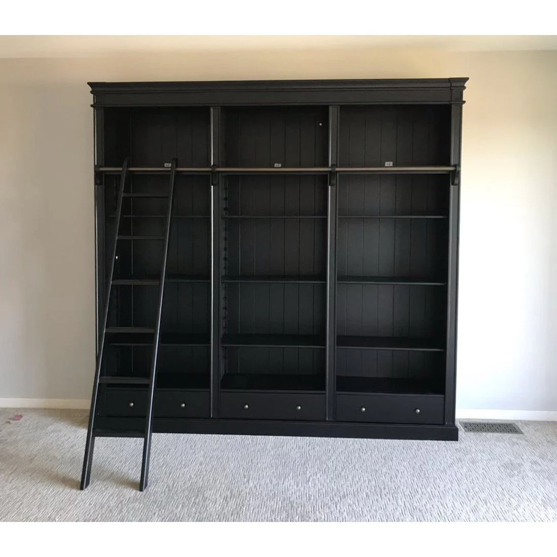 Solid Timber Hamptons Library Bookcase with Ladder — 3 Bay Grand Halifax - Image 12