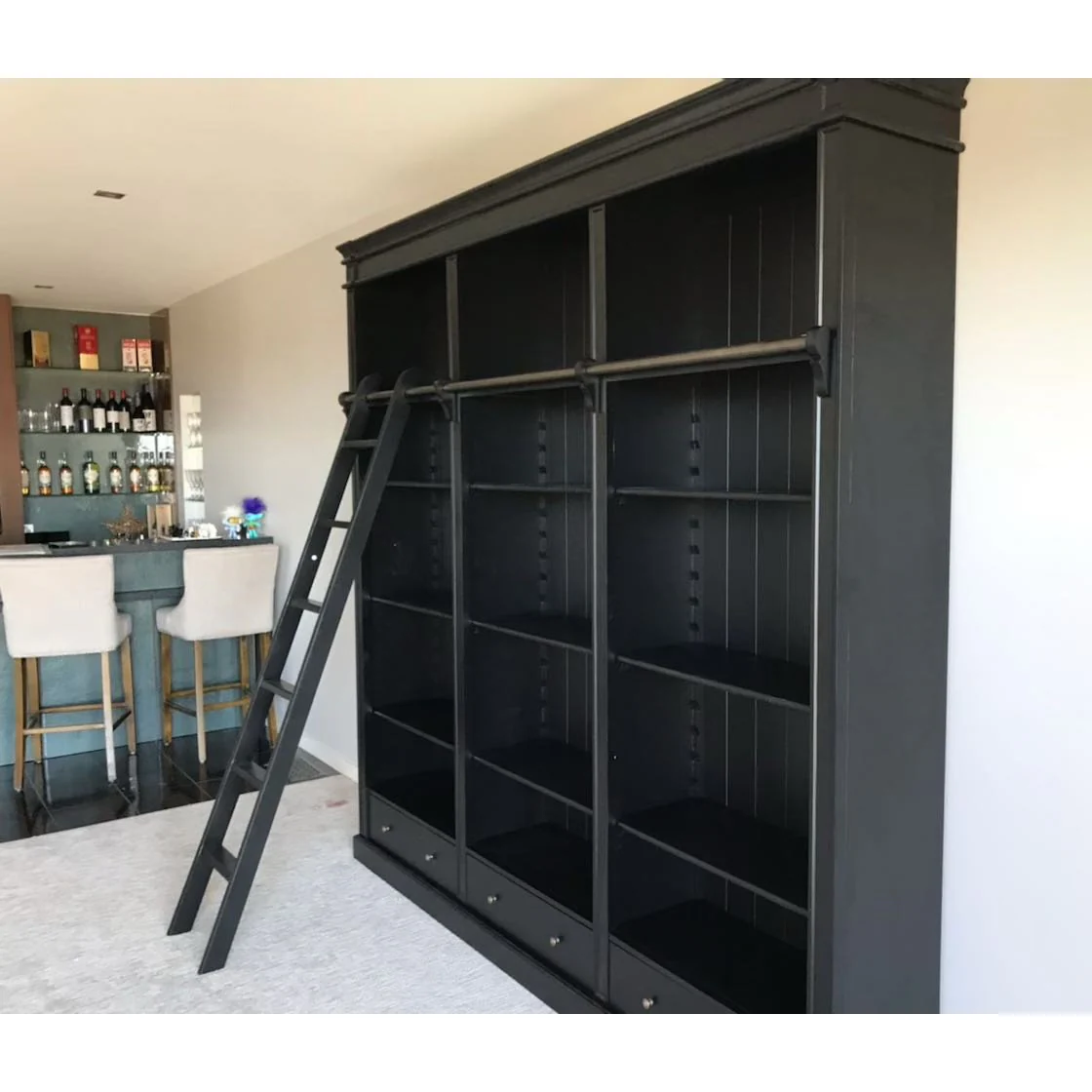 Solid Timber Hamptons Library Bookcase with Ladder — 3 Bay Grand Halifax - Image 13