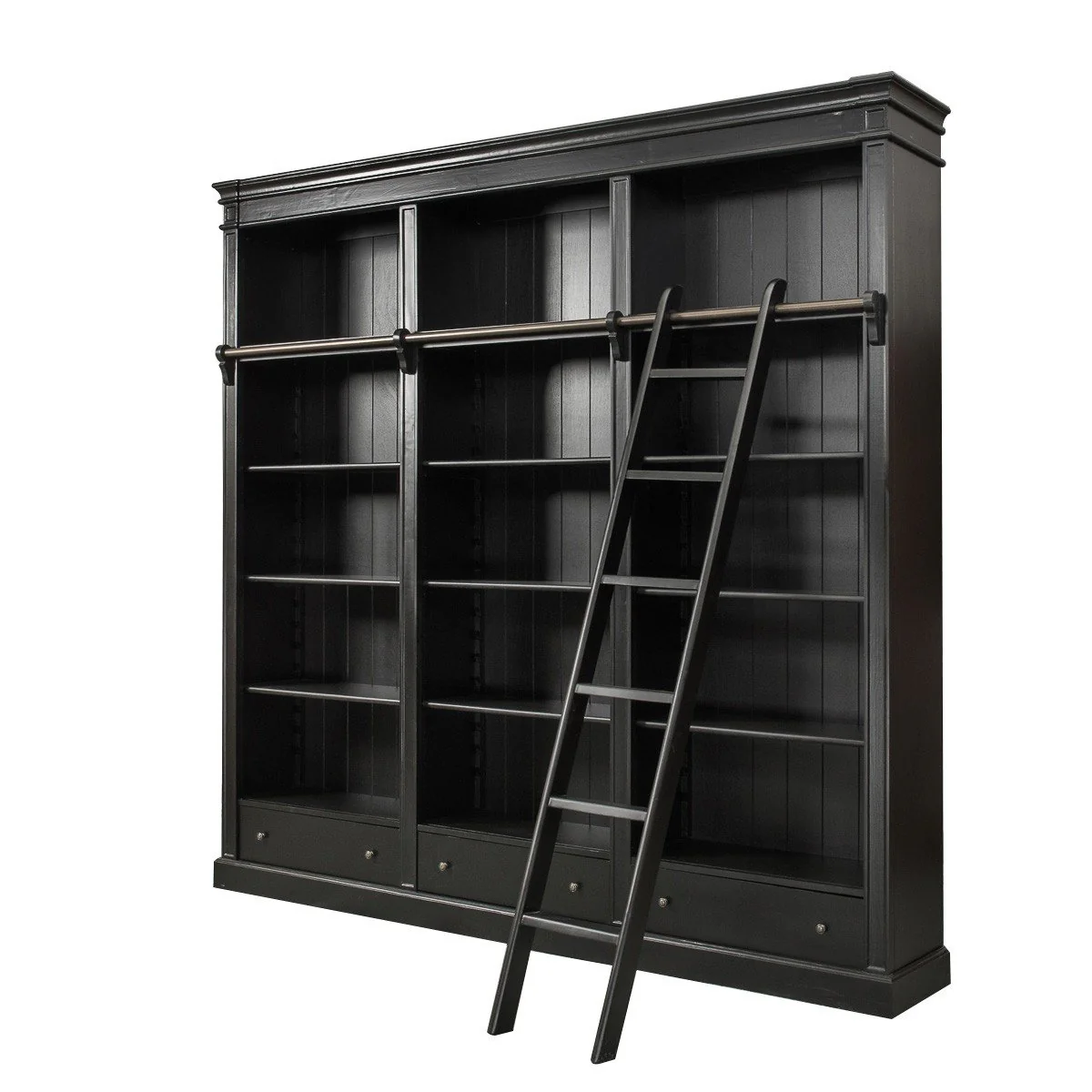 Solid Timber Hamptons Library Bookcase with Ladder — 3 Bay Grand Halifax - Image 14