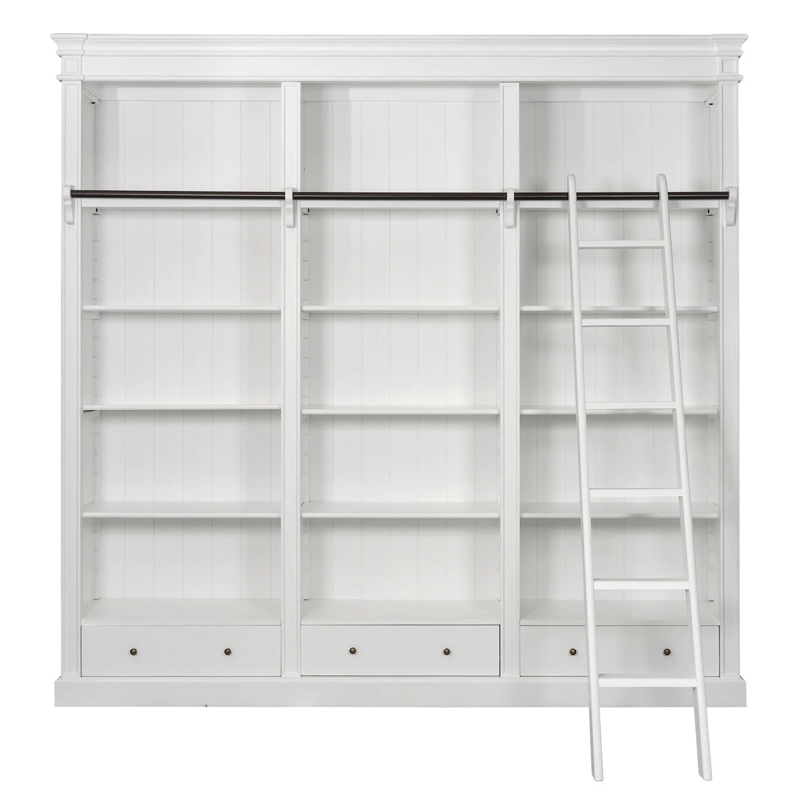 Solid Timber Hamptons Library Bookcase with Ladder — 3 Bay Grand Halifax - Image 18