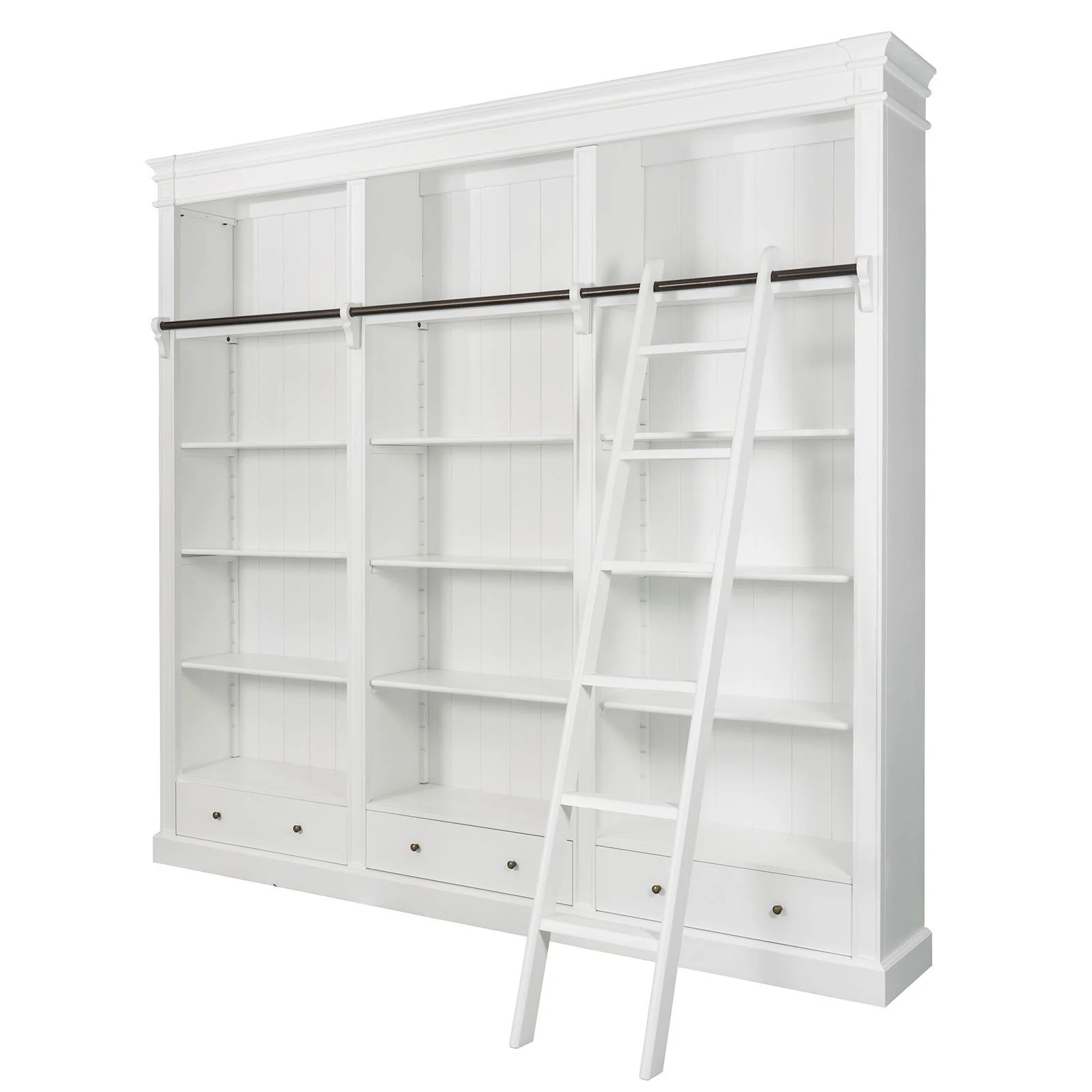 Solid Timber Hamptons Library Bookcase with Ladder — 3 Bay Grand Halifax - Image 24