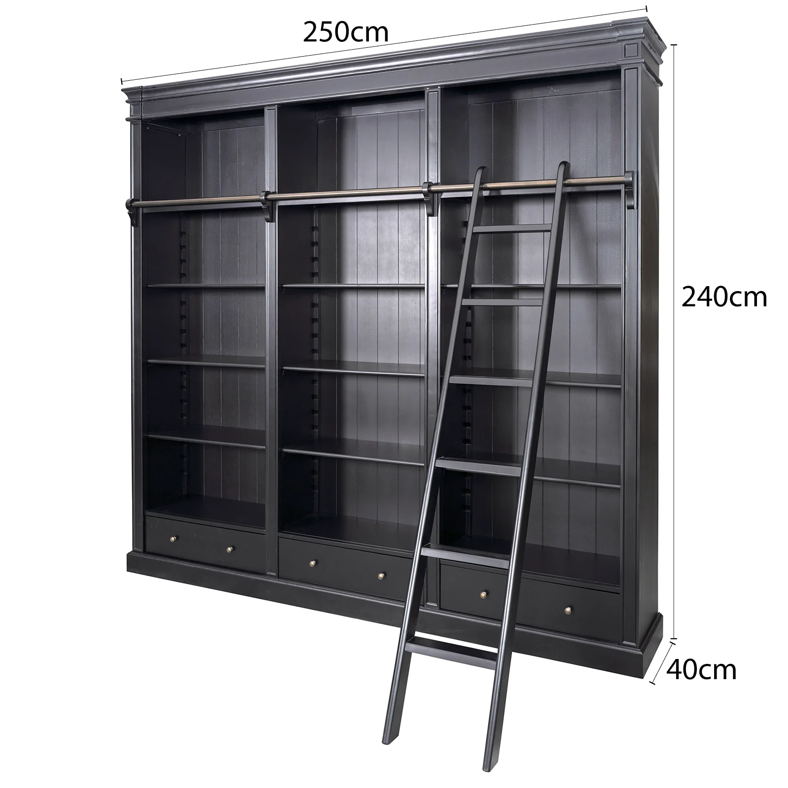 Solid Timber Hamptons Library Bookcase with Ladder — 3 Bay Grand Halifax - Image 3