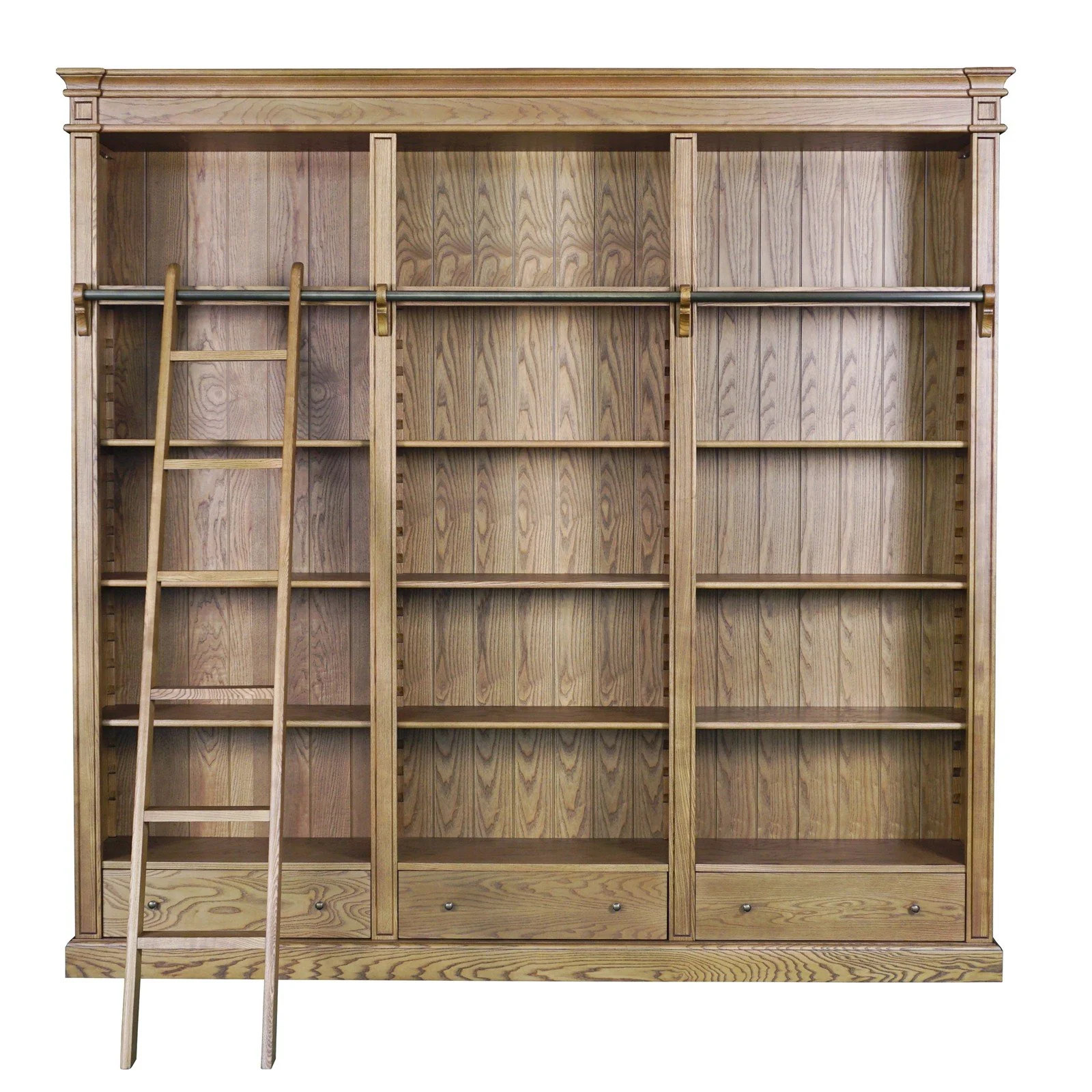 Solid Timber Hamptons Library Bookcase with Ladder — 3 Bay Grand Halifax - Image 32