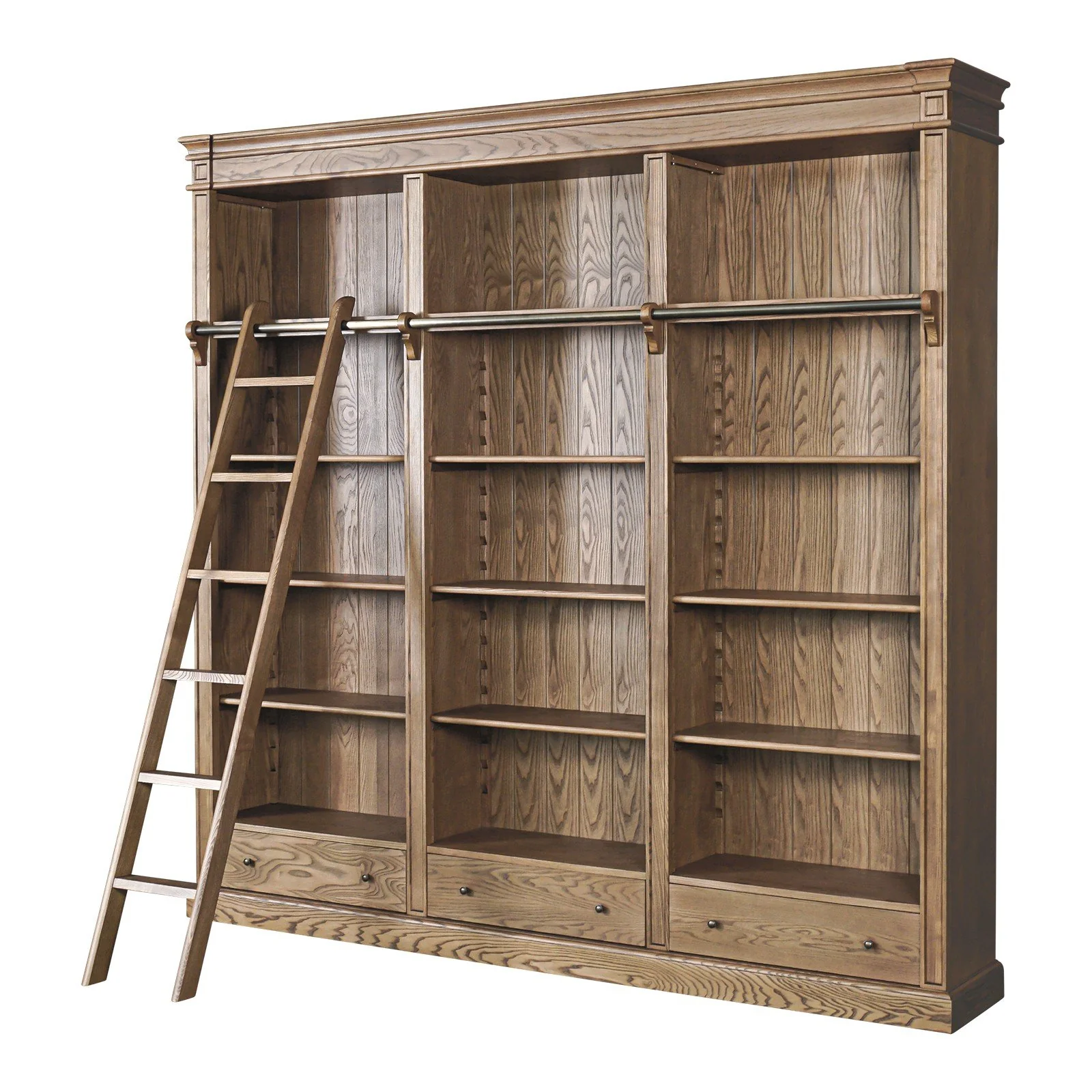 Solid Timber Hamptons Library Bookcase with Ladder — 3 Bay Grand Halifax - Image 33