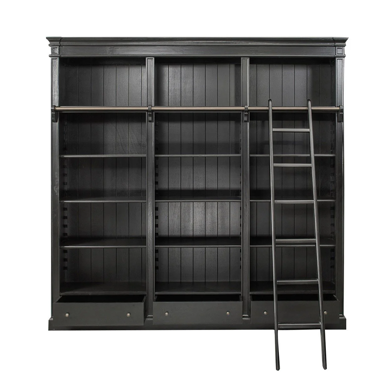 Solid Timber Hamptons Library Bookcase with Ladder — 3 Bay Grand Halifax - Image 5