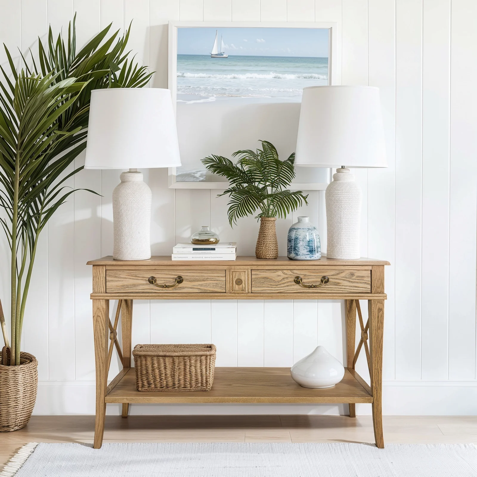 Hamptons Halifax Side Cross 2 Drawer Console Hall Table - Image 17