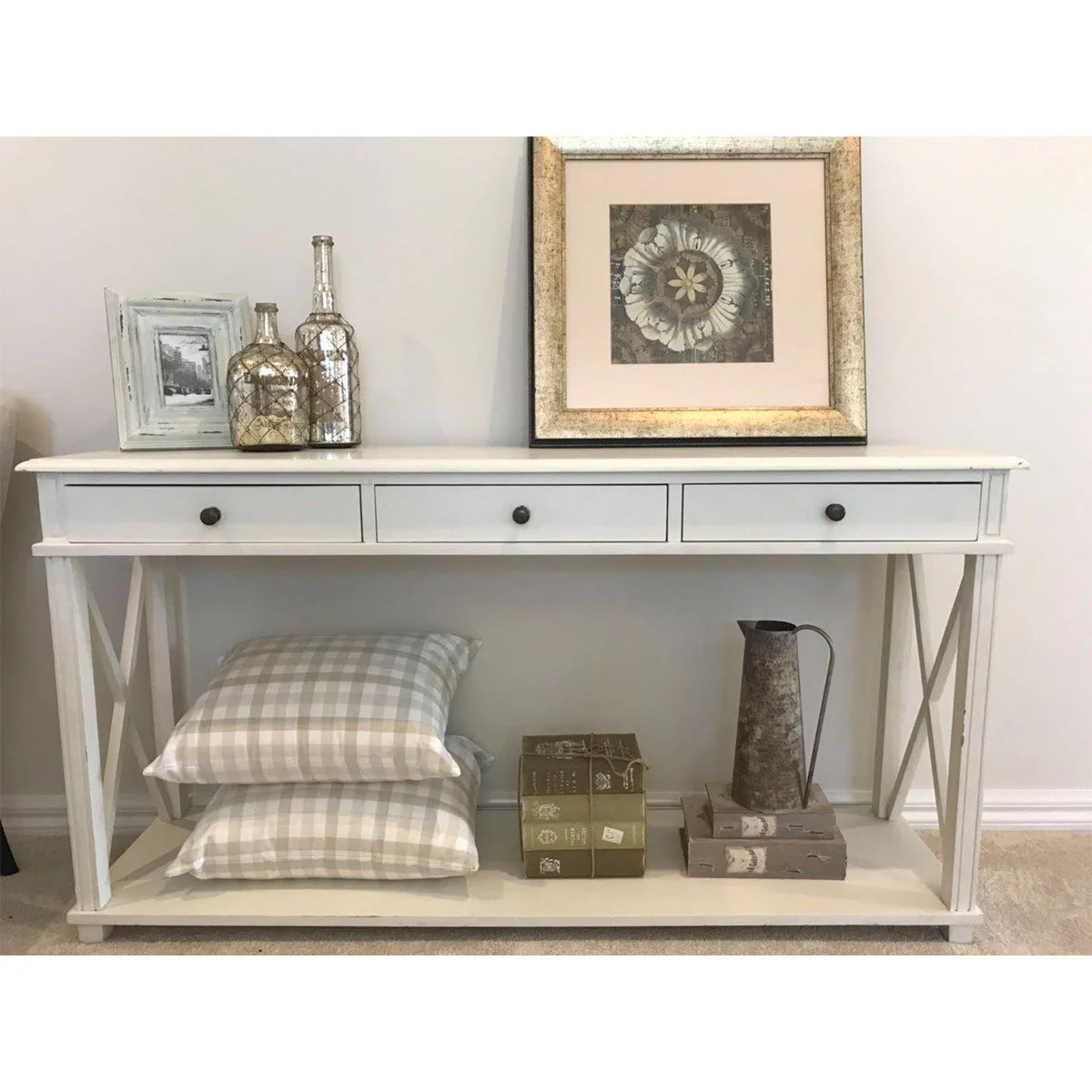 Hamptons Halifax Side Cross 3 Drawer Console Hall Table - Image 14