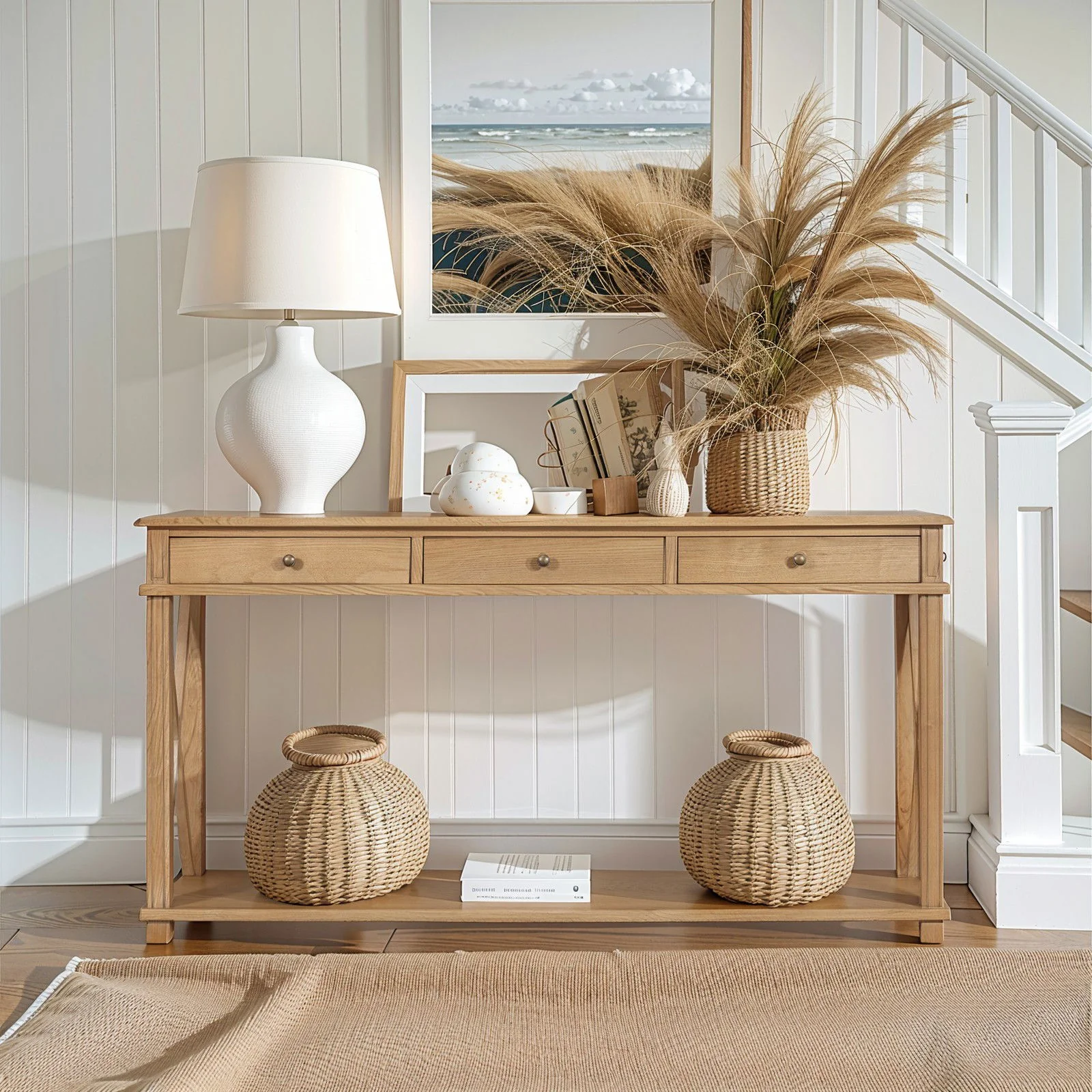 Hamptons Halifax Side Cross 3 Drawer Console Hall Table - Image 16