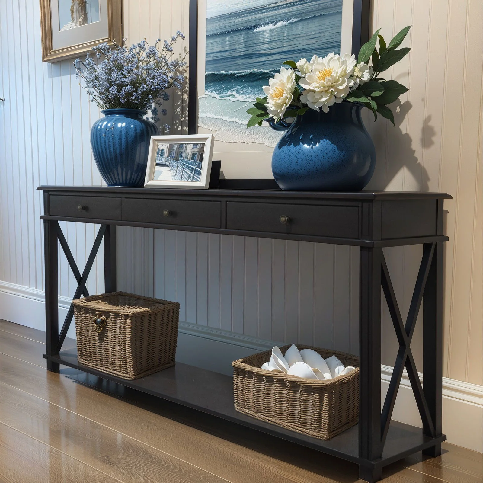Hamptons Halifax Side Cross 3 Drawer Console Hall Table - Image 31