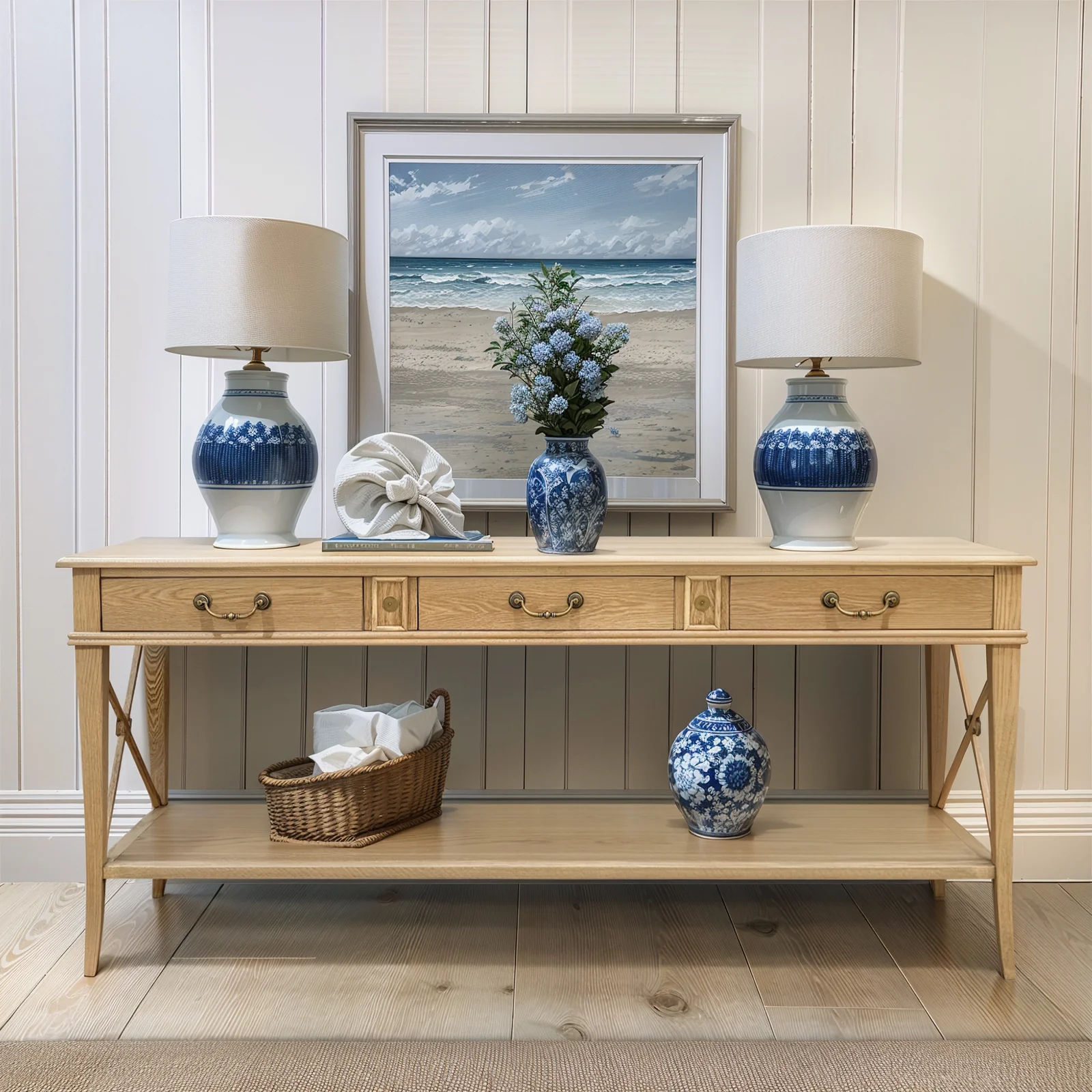 Hamptons Halifax Side Cross 3 Drawers Console Hall Table - Image 12