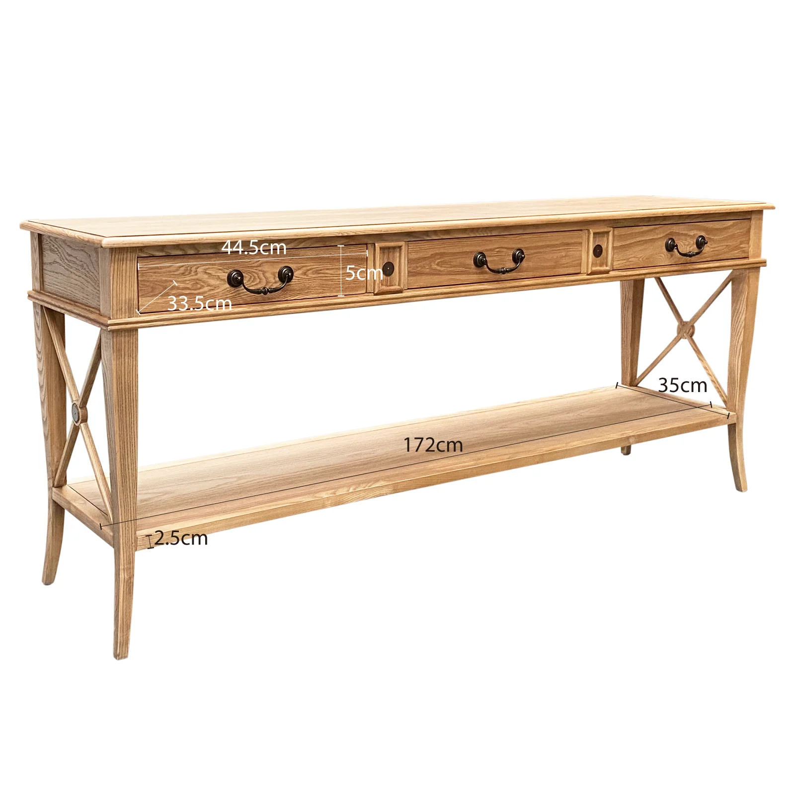 Hamptons Halifax Side Cross 3 Drawers Console Hall Table - Image 25