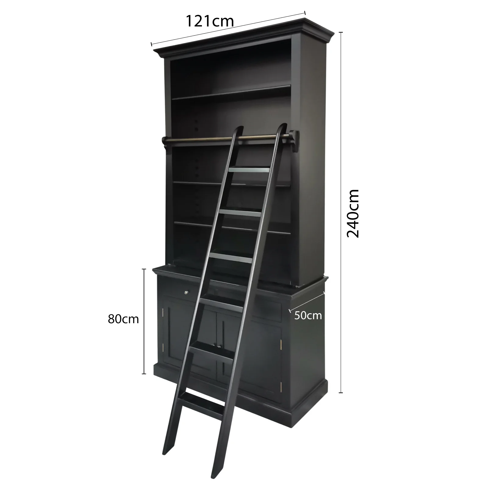 Hamptons Halifax Single Hutch Open Bookcase Buffet with Ladder - Image 12