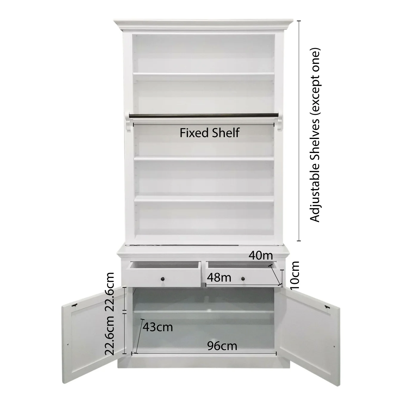 Hamptons Halifax Single Hutch Open Bookcase Buffet with Ladder - Image 25